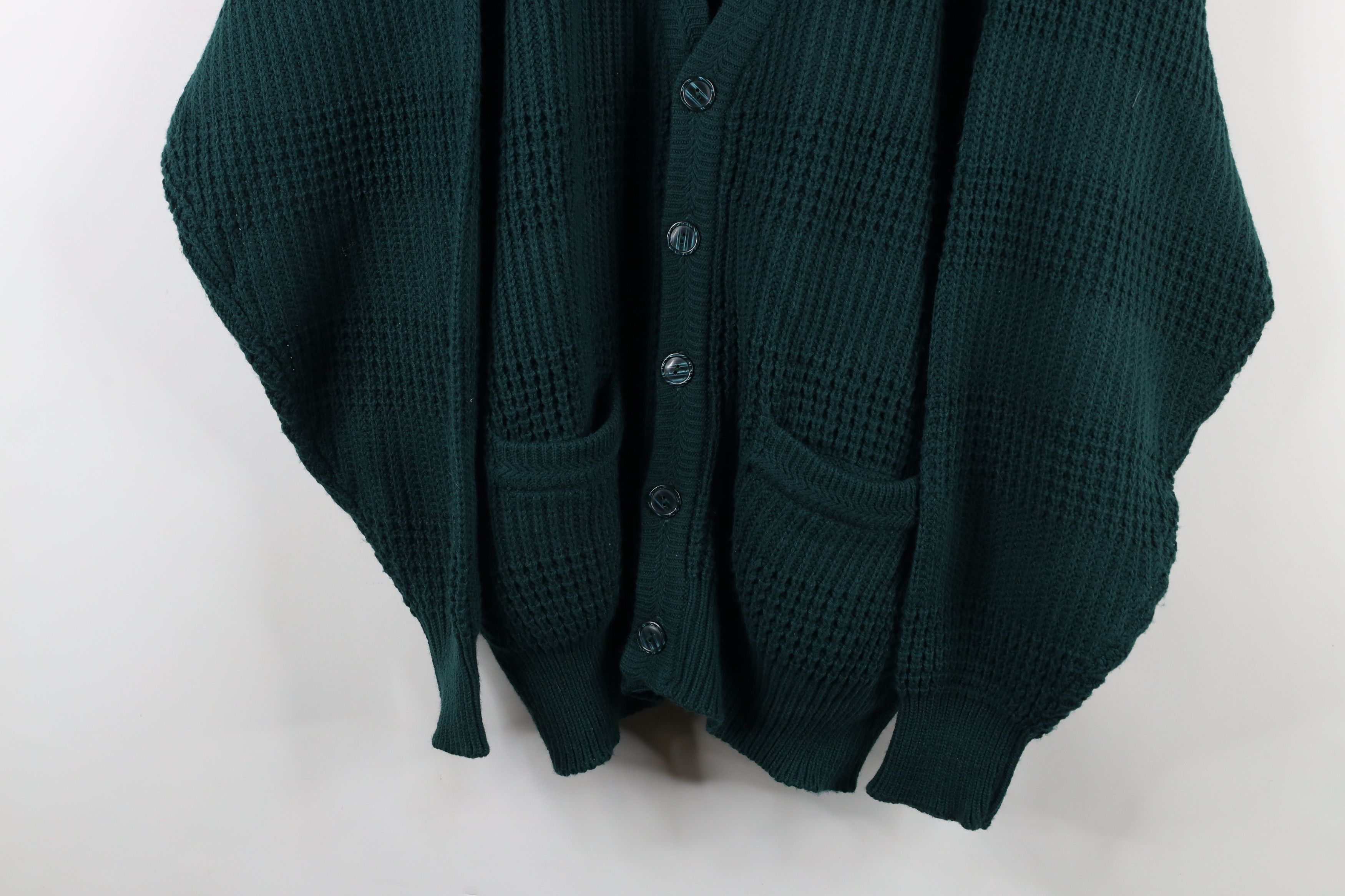 Vintage Vintage 90s Streetwear Ribbed Knit Cardigan Sweater Green Size US XL / EU 56 / 4 - 3 Thumbnail