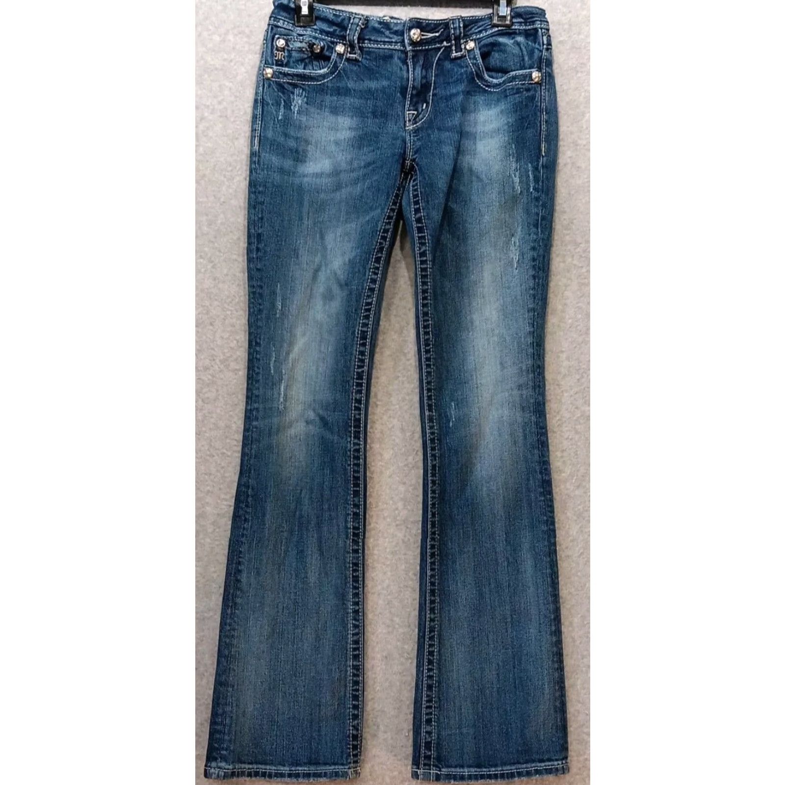 Miss Me Miss Me Jeans Women's Bootcut Denim 28x31 Blue Distressed Low Rise Embroidered Rhinestone Studded 5-Pocket JW5367B3 Womens Jeans Size 28" / US 6 / IT 42 - 2 Thumbnail