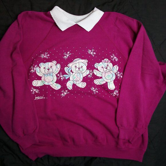 Vintage Vintage Morning Sun Teddy Bears Collared Sweatshirt Size XL / US 12-14 / IT 48-50 - 2 Thumbnail