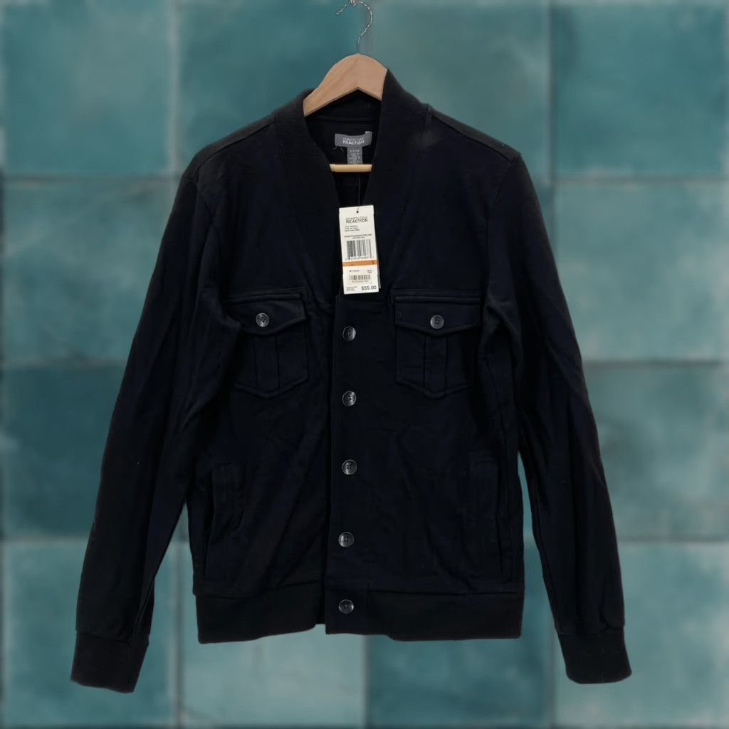 Kenneth Cole Reaction Jacket Mens Small Black Bomber Chest Pockets Knit Casual