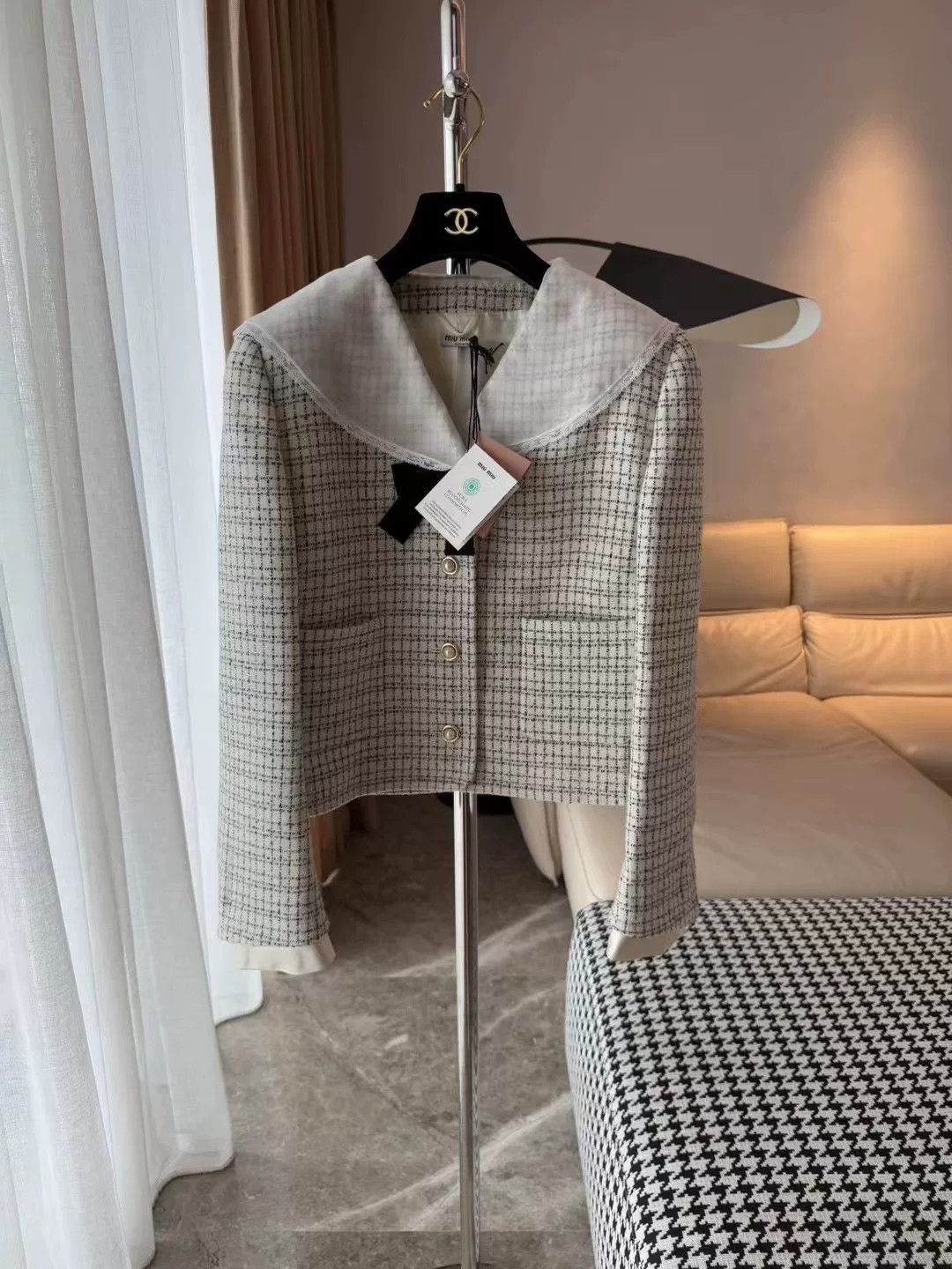 Miu Miu Miu Miu Bow Lace Collar Wool Plaid Coat Size S / US 4 / IT 40 - 1 Thumbnail