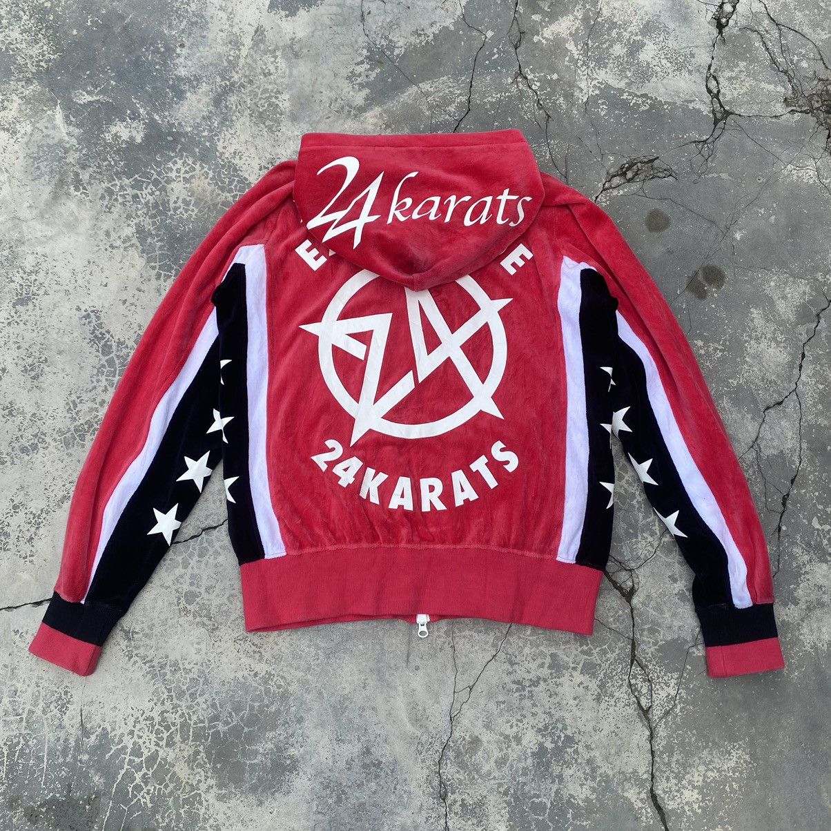 Japanese Brand 24 KARATS X EXILE PRIDE Blood Red Velvet Hoodie Size US M / EU 48-50 / 2 - 2 Thumbnail