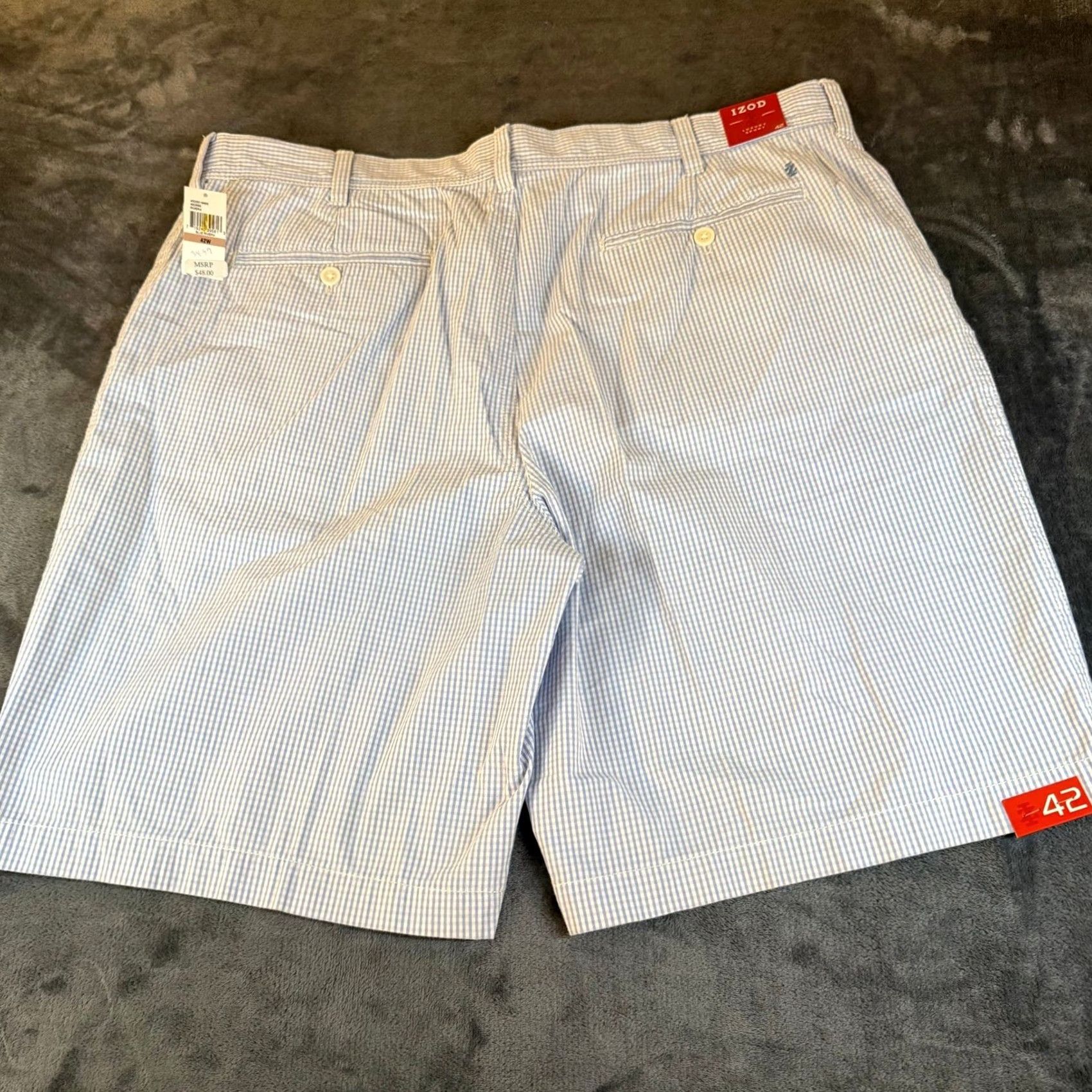 Izod IZOD Luxury Sport Shorts Mens Size 42 Blue White Riviera Plaid Flat Front NWT Size US 42 / EU 58 - 4 Thumbnail