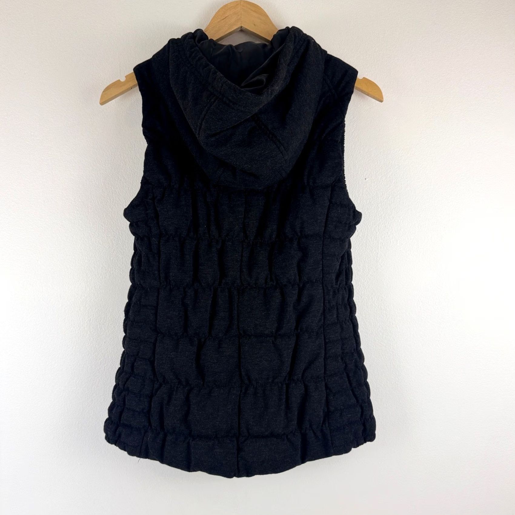 Blanc Noir Be by Blanc Noir Womens Charcoal Gray Ruched Hooded Puffer Vest Full Zip M Slim Quilted Size M / US 6-8 / IT 42-44 - 2 Thumbnail