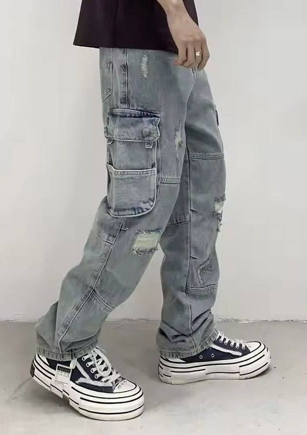 Japanese Brand × Vintage Men Washed Blue Fit Ripped Multi Pockets Jean Size US 33 - 2 Thumbnail