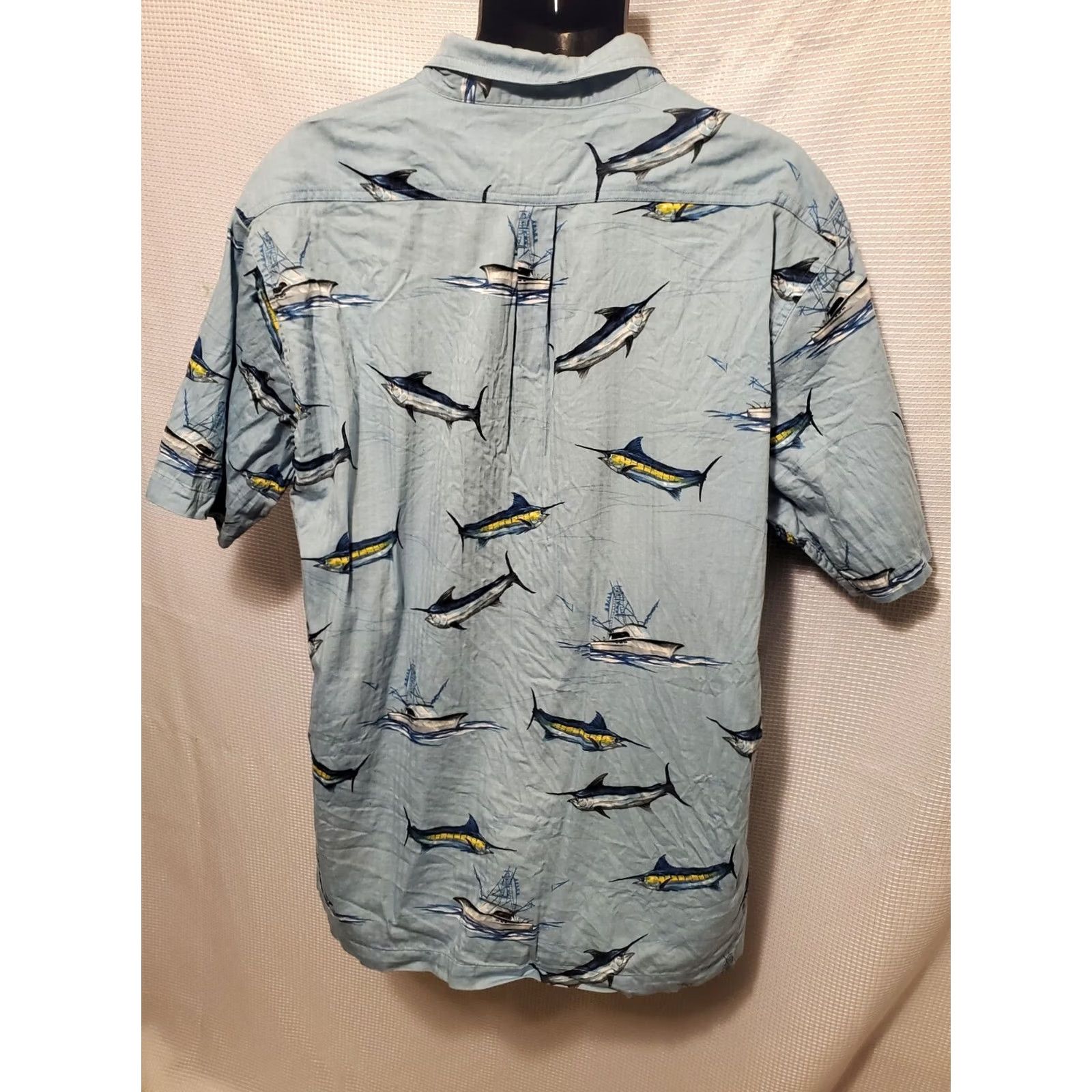 Vintage Hook and Tackle Mens XL Shirt Marlin Fishing Vacation Hawaiian Button-Up Blue Dad Grandpa Size US XL / EU 56 / 4 - 5 Thumbnail