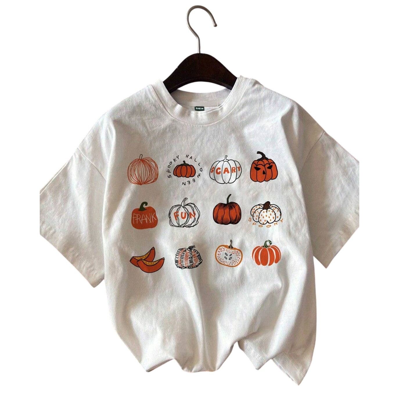 Shein Funny Pumpkin Print Graphic T-Shirt in White, Size S Size S / US 4 / IT 40 - 1 Preview