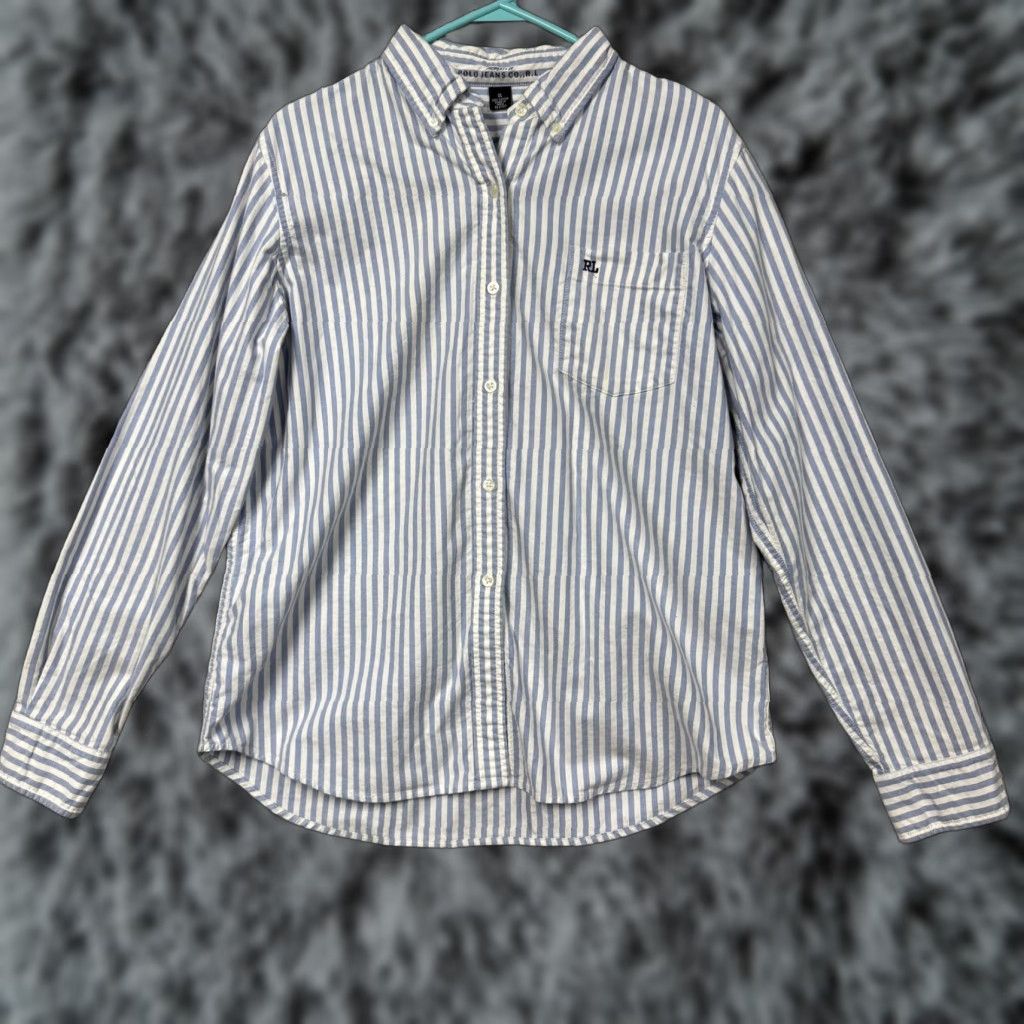 Vintage VINTAGE Polo Jeans Co Shirt Mens XL Striped Blue White Button-Up, Button-Down Collar, Long Sleeve, Casual Preppy, 100% Cotton Size US XL / EU 56 / 4 - 1 Thumbnail