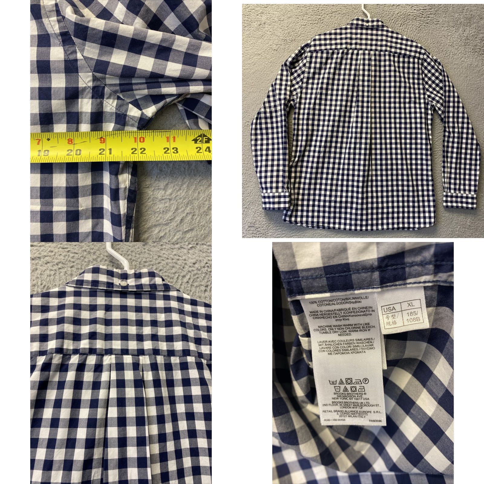 Brooks Brothers Brooks Brothers Dress Shirt Mens CL Slim Blue Check Button Up 33-79 XL Regular Men Collared Spread Slimming Size 46R - 8 Thumbnail