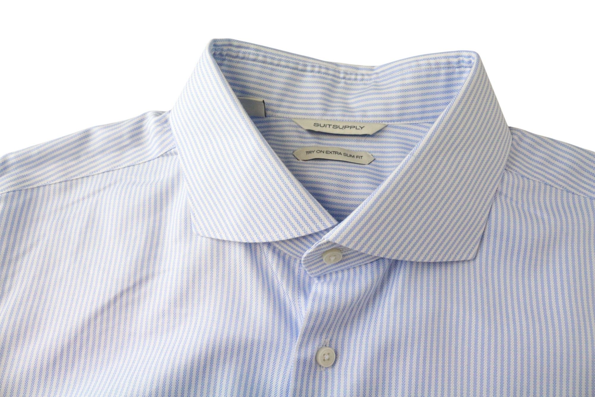 Suitsupply TRY ON XS 45/17 3/4 Blue Pinstriped Shirt 86602 Size 44R - 3 Thumbnail