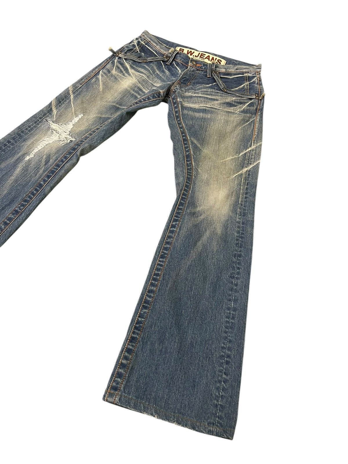 Japanese Brand Flare Jeans Blue Way Faded Distress Low Rise Boot Cut 1🟦2 Size US 32 / EU 48 - 3 Thumbnail