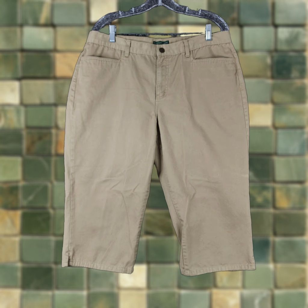Ralph Lauren VINTAGE Lauren Ralph Lauren Womens Capri Pants Size 14 Petite Beige Cotton Midcalf Size ONE SIZE - 1 Thumbnail