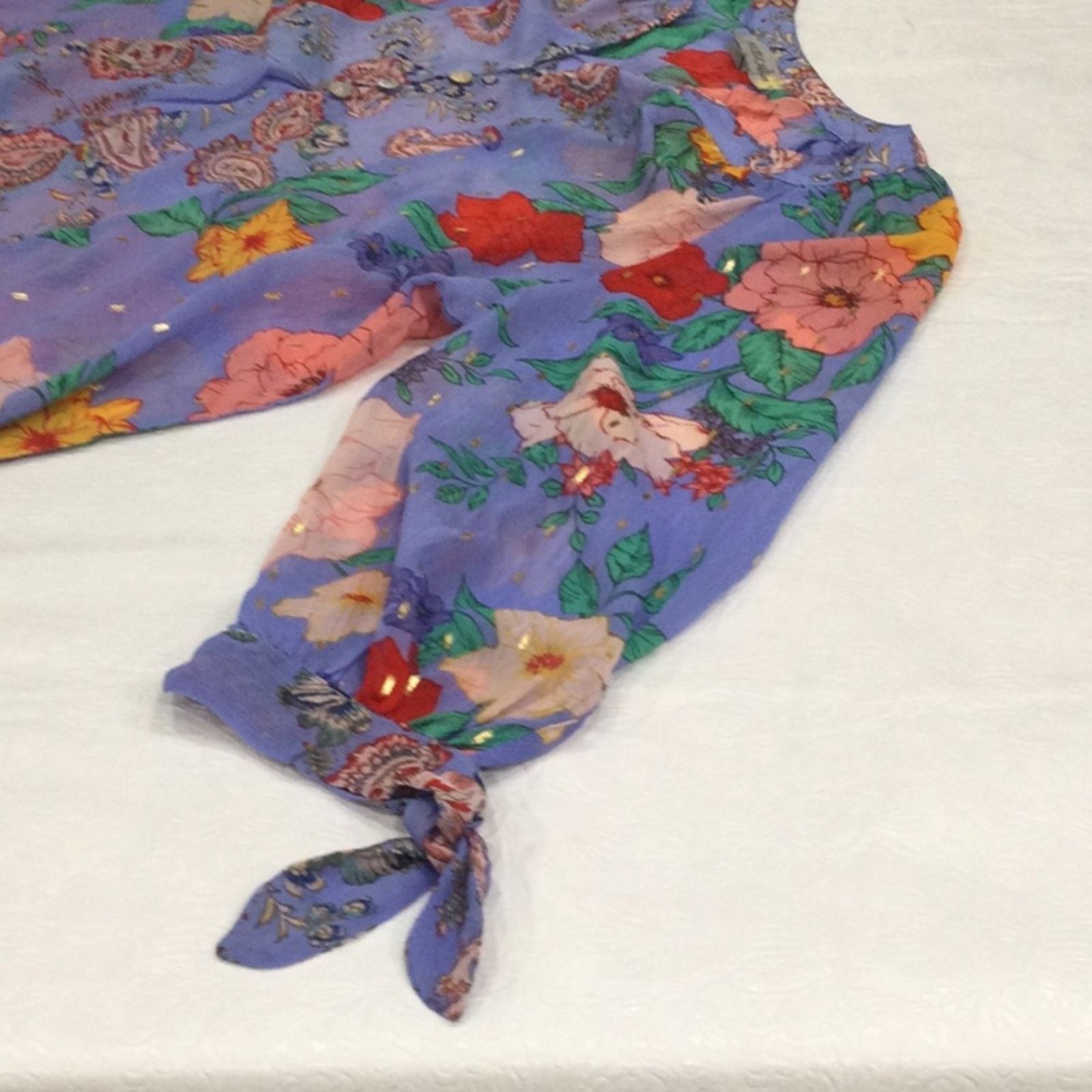 Other Figueroa & Flower Sheer Floral 3/4 Tie Sleeve Blouse Size 1X Size XL / US 12-14 / IT 48-50 - 16 Thumbnail