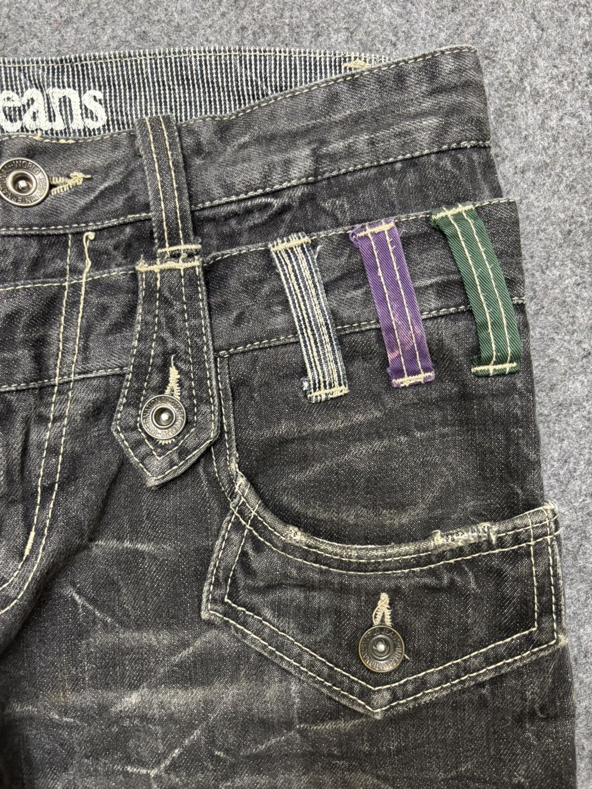 Japanese Brand 💥Cracked Fades💥Antfui Double Waist Black Wash Denim F642 Size US 32 / EU 48 - 12 Thumbnail