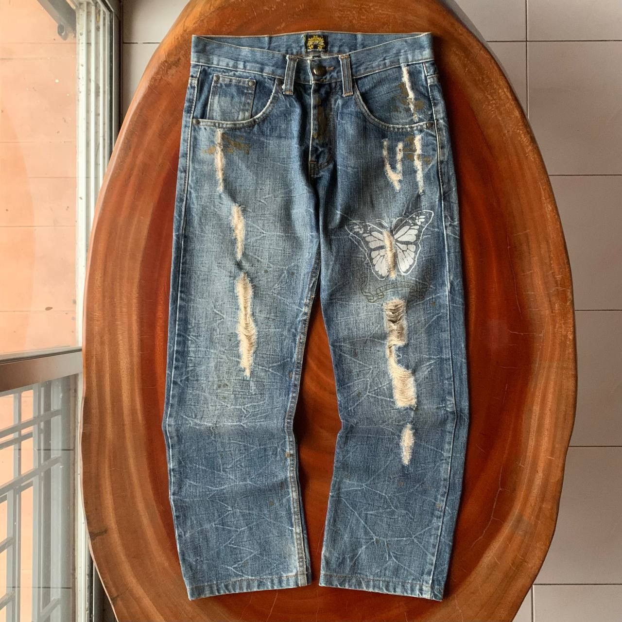 Japanese Brand Distressed Legend Of Glamour LOG Blue Denim Jeans Pants Y2K Size US 31 - 1 Thumbnail