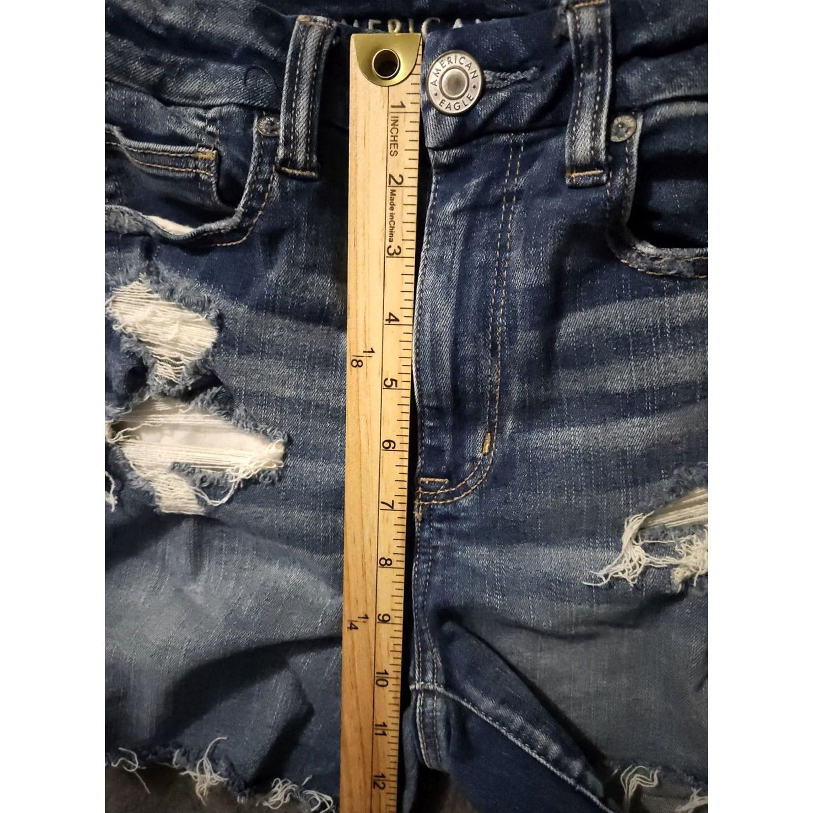 American Eagle Outfitters American Eagle Outfitters Shortie Shorts Women's 4 Blue Distressed Preppy High Rise 5-Pocket Denim Modern Regular Womens Size 27" / US 4 / IT 40 - 6 Thumbnail