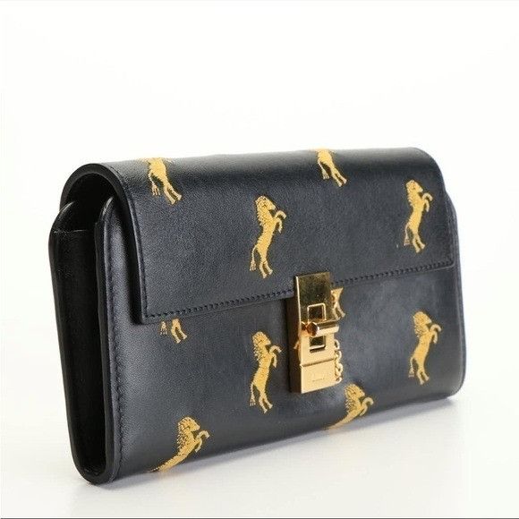 Chloe Chloé Continental Wallet Drew Horse Embroidered Leather Navy Size ONE SIZE - 3 Thumbnail