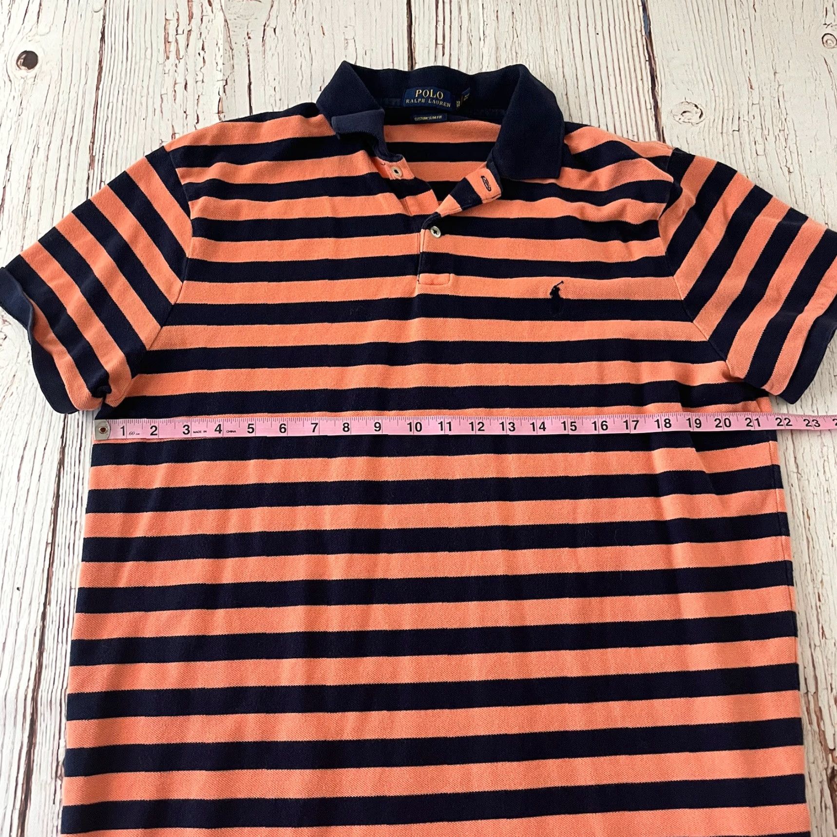 Polo Ralph Lauren Polo Ralph Lauren Short Sleeve Polo Shirt Mens XL Orange Striped Slim Fit Button-Up Size US XL / EU 56 / 4 - 4 Thumbnail