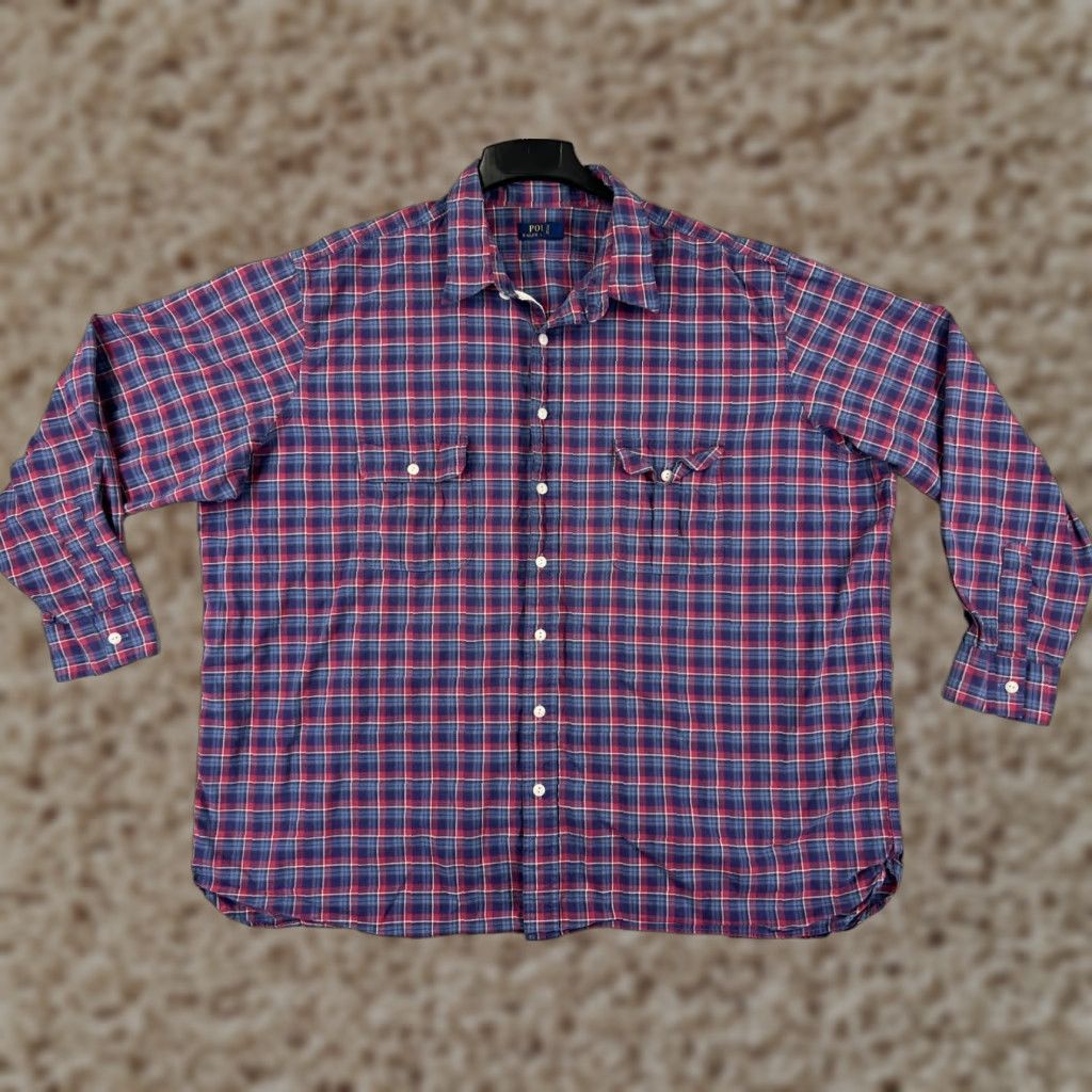 Ralph Lauren Ralph Lauren Shirt Mens 3XL Plaid Button-Up Navy Blue Red Pocket Casual Business Formal Travel Workwear Wrinkle-Resistant Easy Care Pockets Mens Size US XXL / EU 58 / 5 - 1 Thumbnail