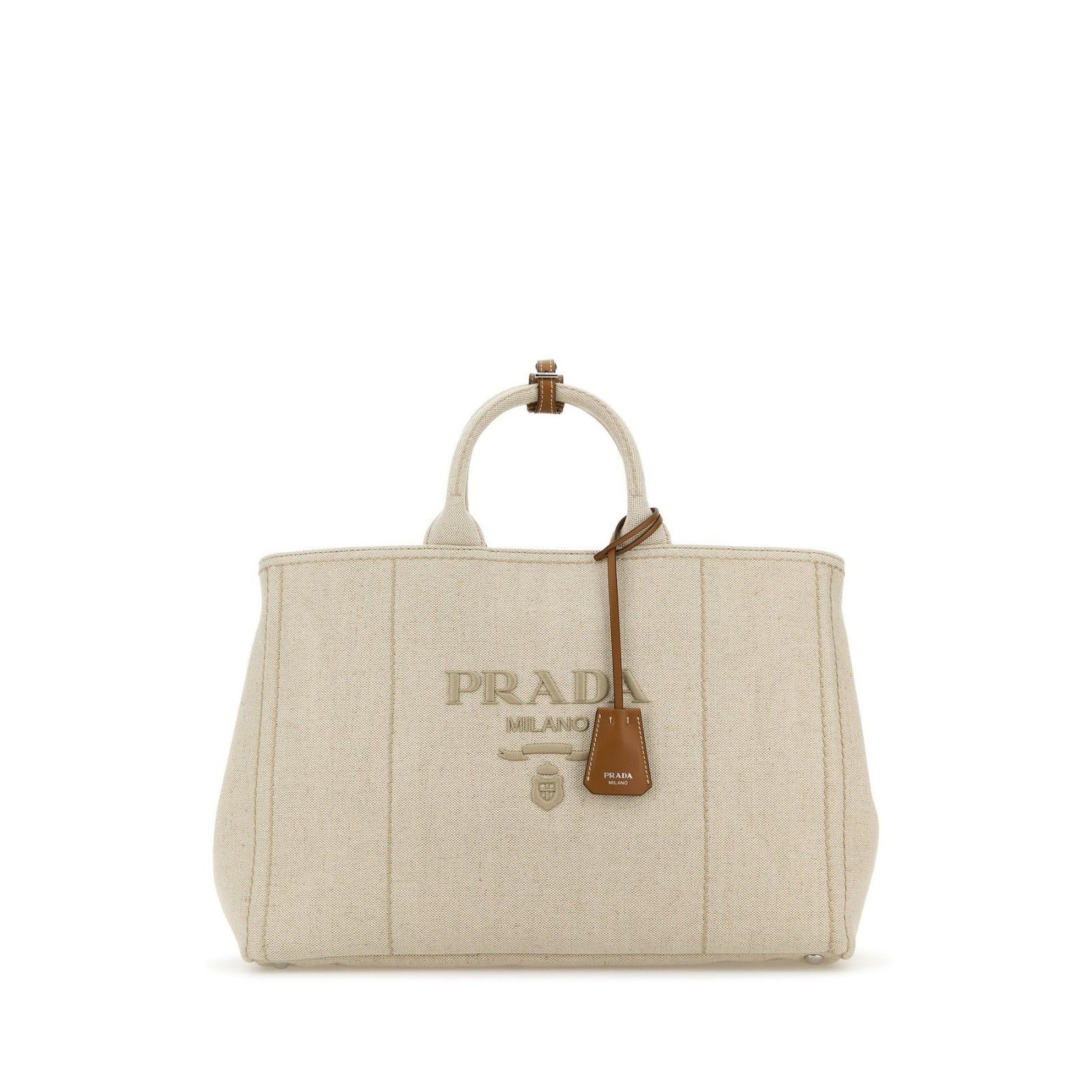 PRADA Jardiniere Large Beige Canvas Shopper Top Handle Bag N