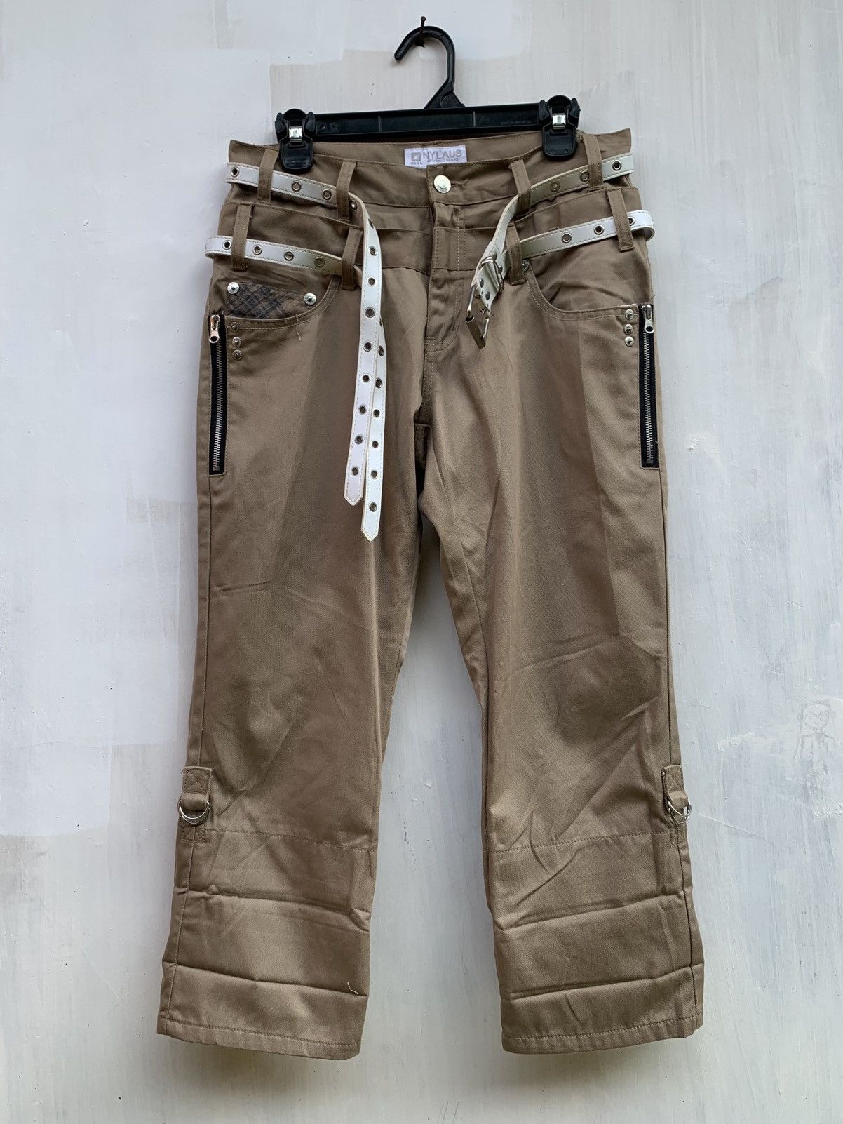 Japanese Brand Nylaus 3 quarter double waist rolled up pants with 2 belts Size US 31 - 1 Thumbnail