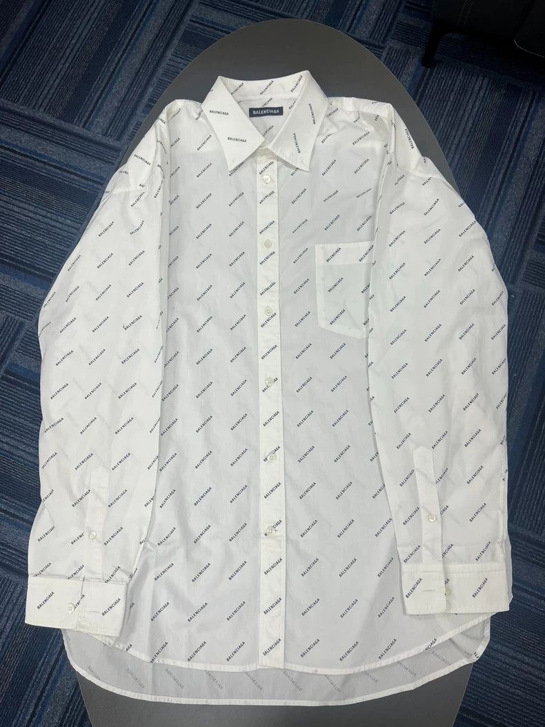 Balenciaga Balenciaga Logo Print Long Sleeve Shirt - dmc Size US XL / EU 56 / 4 - 1 Thumbnail