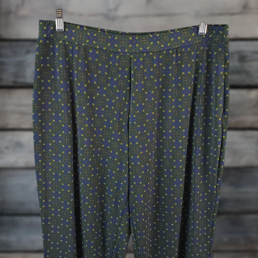 Vintage Susan Graver Womens Pull On Pants Large Green Blue High Rise Pants Women L Green Blue High Rise Size 36" / US 14 / IT 50 - 1 Thumbnail