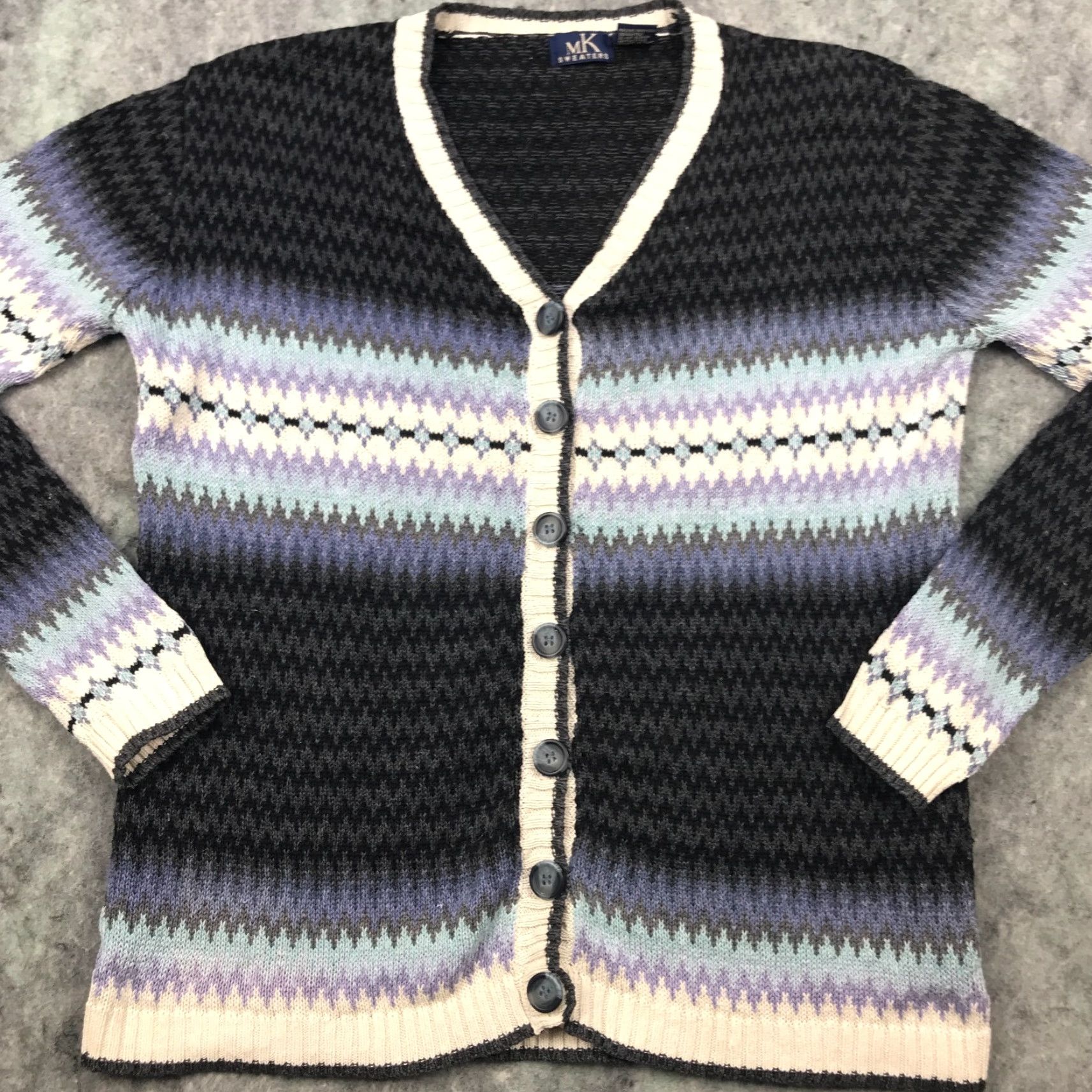 Vintage VINTAGE MK Sweaters Cardigan Womens Small Gray Geometric Knit V-Neck Cotton Ramie Button Down Size S / US 4 / IT 40 - 2 Thumbnail