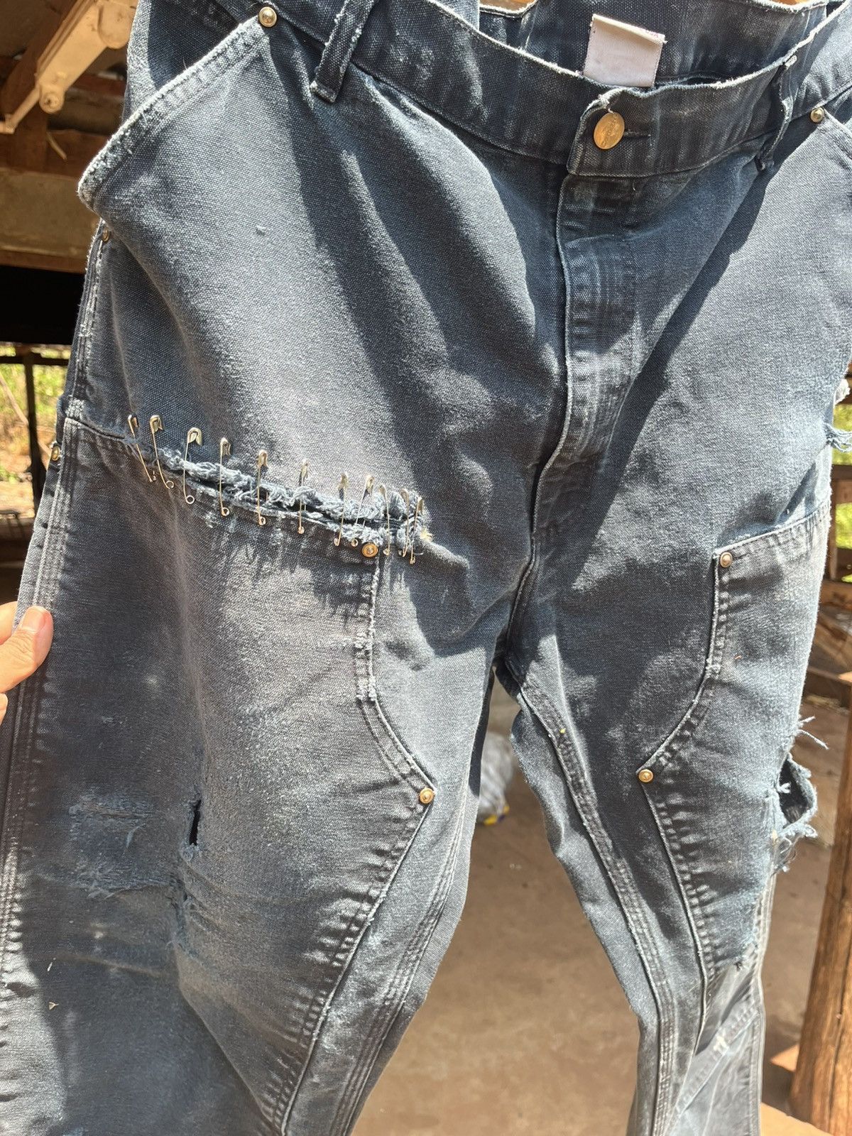 Vintage Thrashed Carhartt Double Knee Fade Black Distressed Size US 38 / EU 54 - 5 Thumbnail
