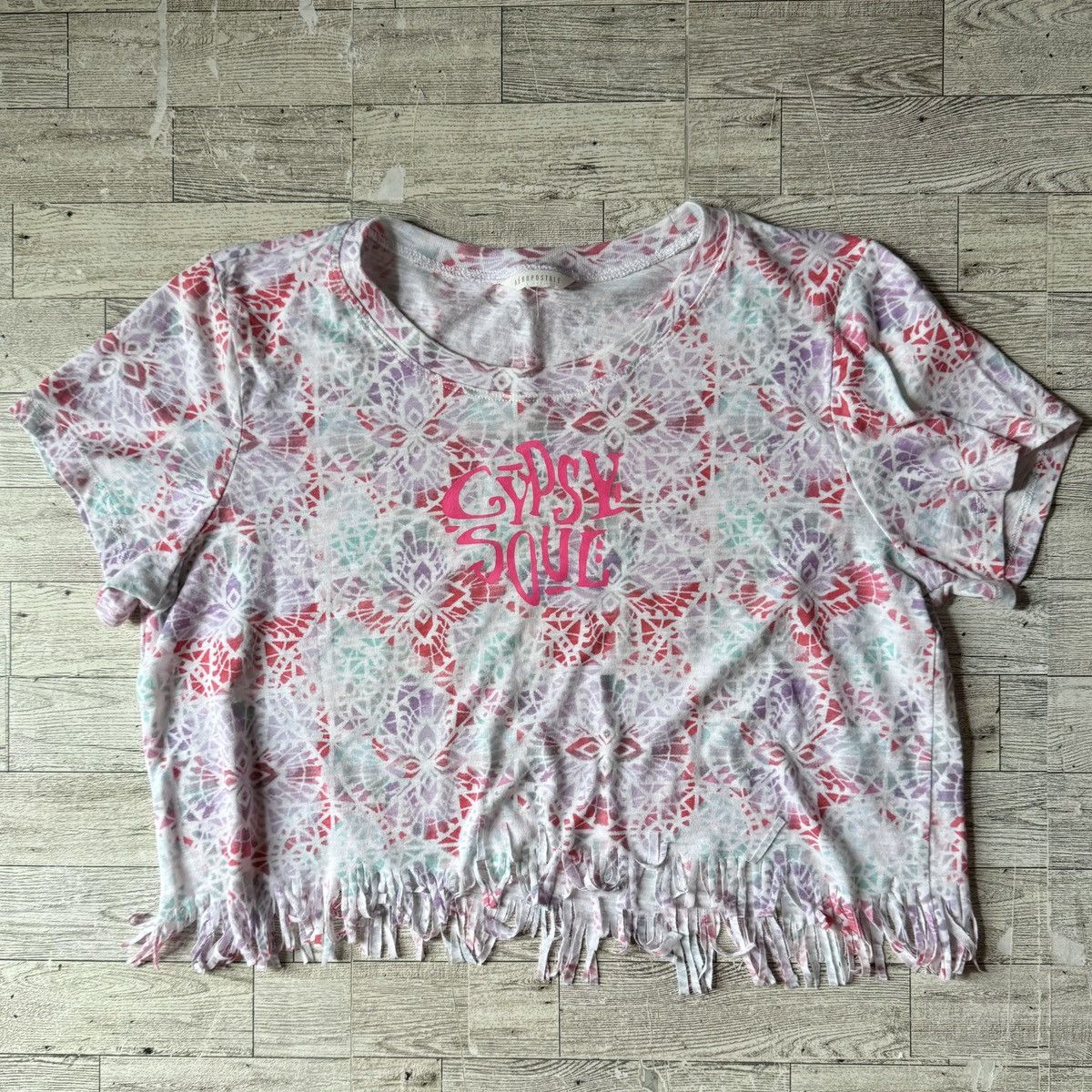Aeropostale Gypsy Soul, Reworked, Kaleidoscope Print, Cropped Baby Tee Size S / US 4 / IT 40 - 6 Thumbnail