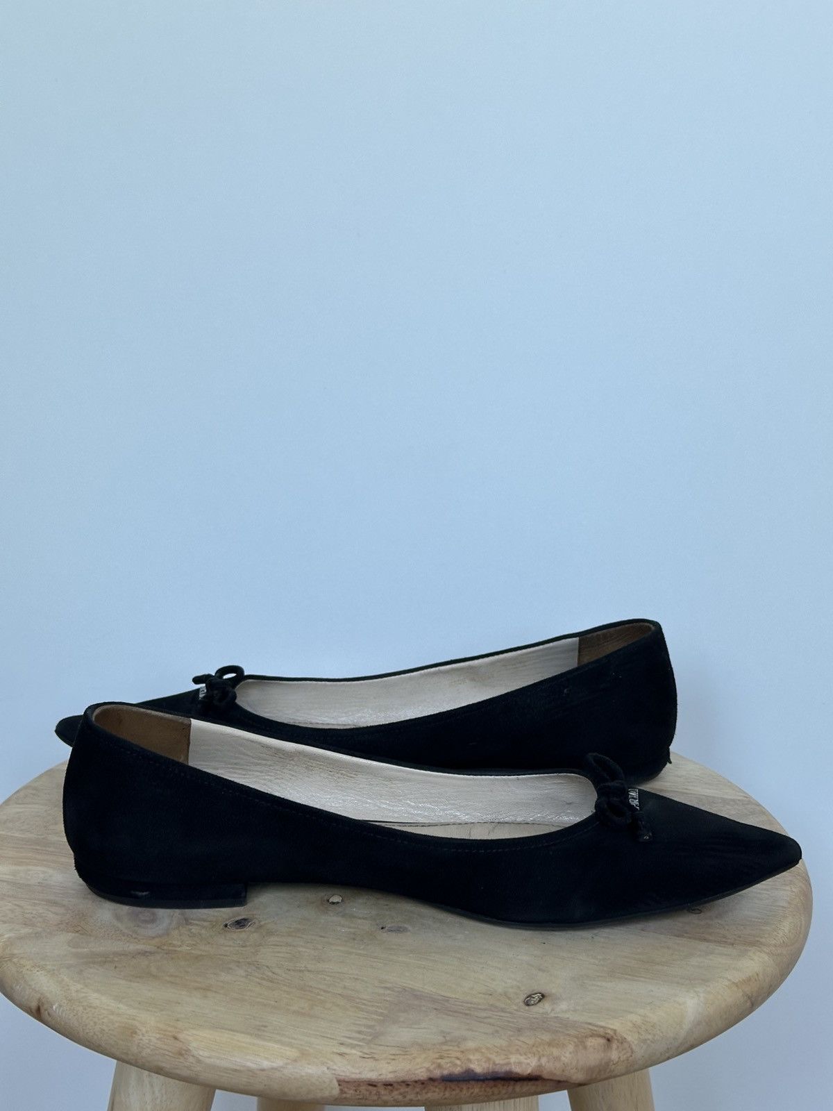 Prada Prada Black Suede Pointed Toe Ballet Flats With Metal Logo Size US 6 / IT 36 - 7 Thumbnail