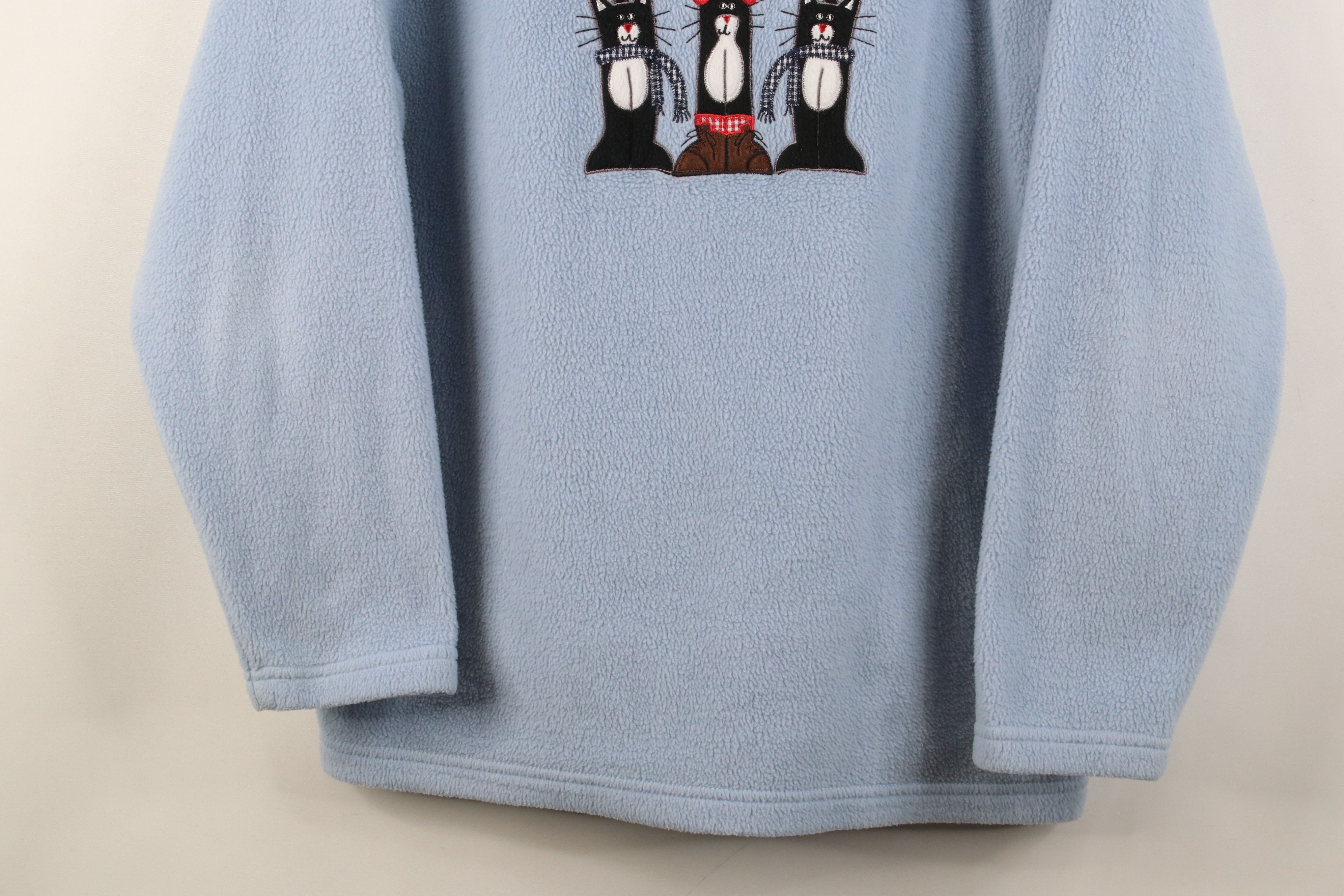 Vintage Vintage 90s Streetwear Cat Kitten Fleece Sweater Blue Size L / US 10 / IT 46 - 3 Thumbnail