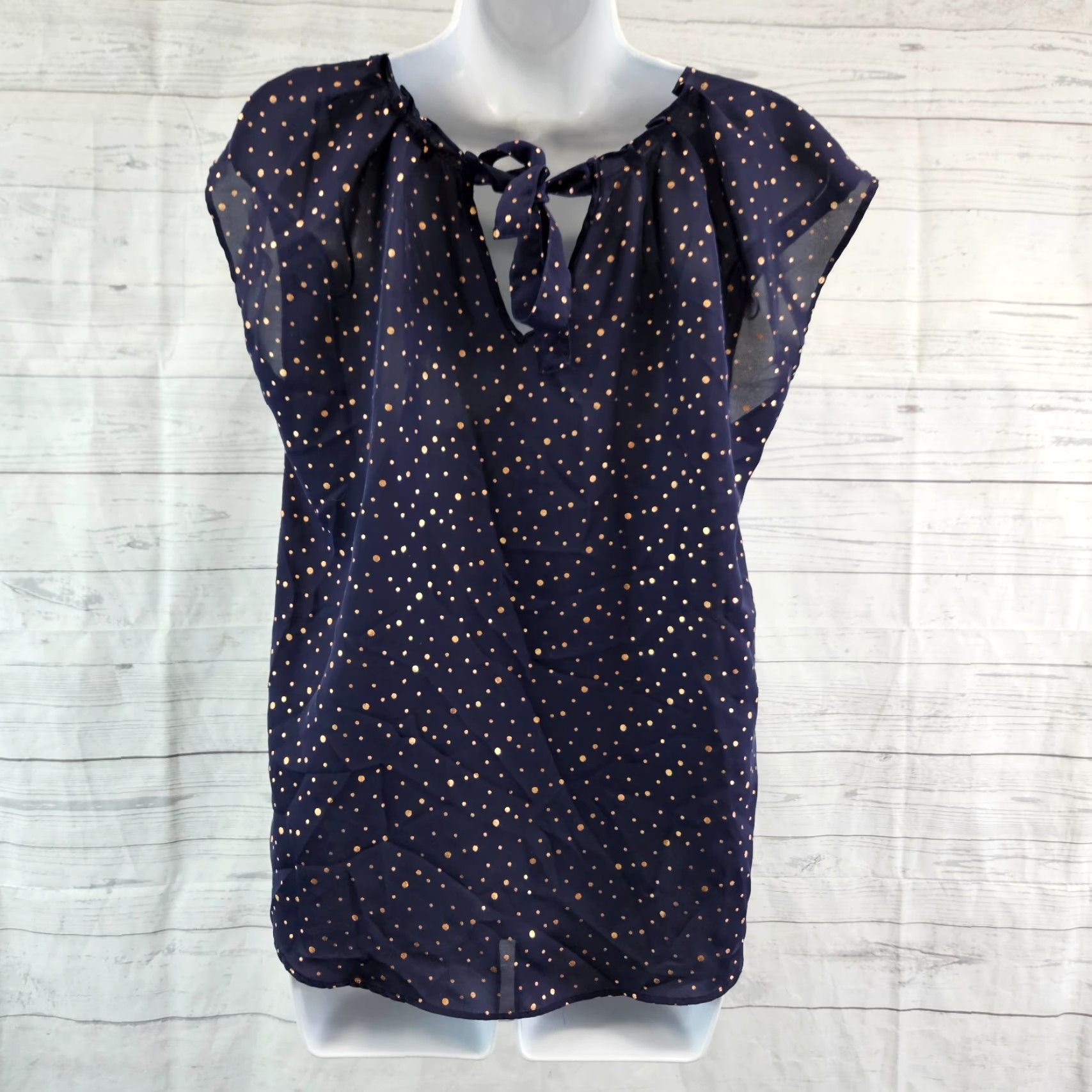 Vintage Lauren Conrad Womens Top Blouse M Blue Polka Dot Tie Back Size M / US 6-8 / IT 42-44 - 4 Thumbnail