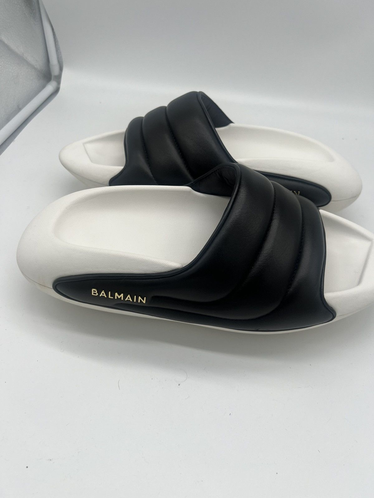 Balmain Quilted Leather Slides Balmain Quilted leather sandals with logo - White  main image 2