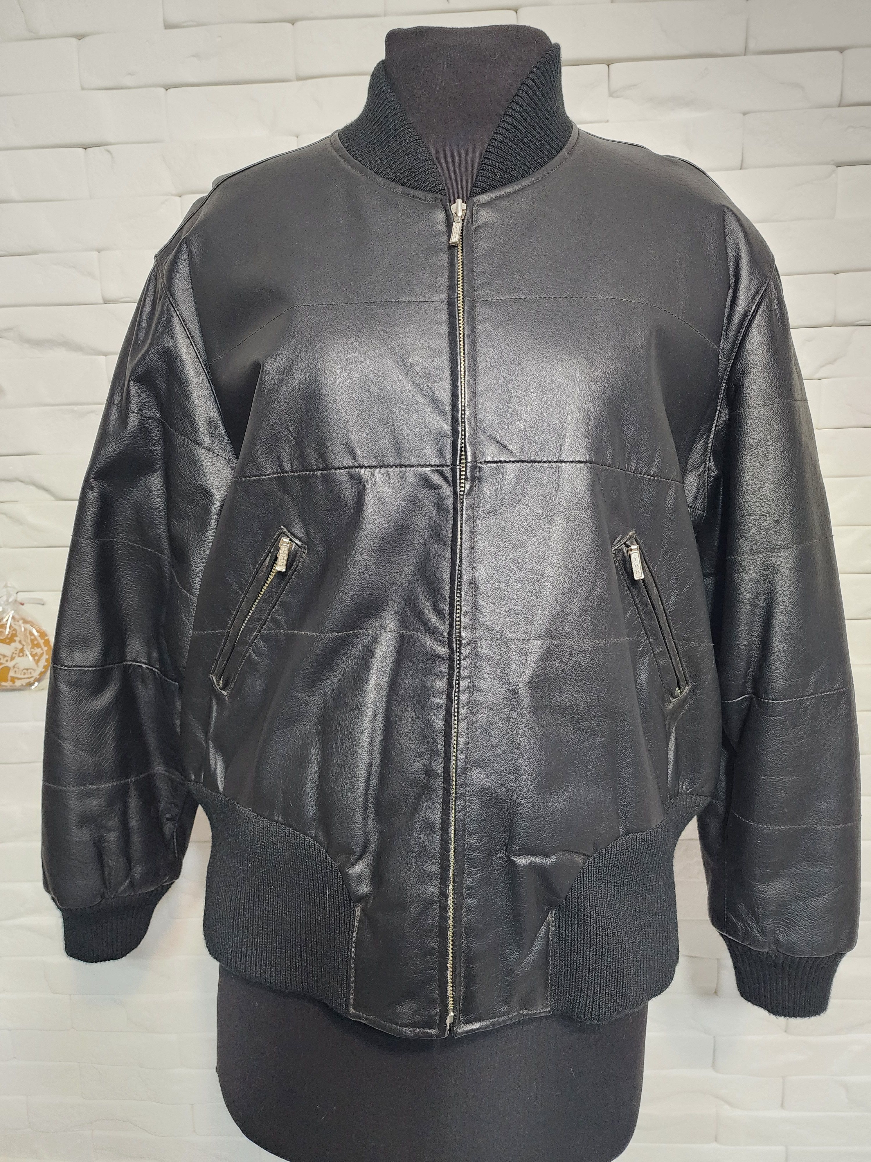 Other Black Leather Quilted Jacket: Men's Metal Zipper Bomber Size US L / EU 52-54 / 3 - 1 Thumbnail