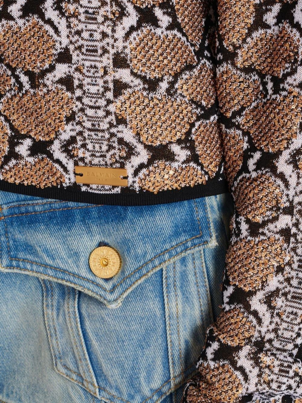 Balmain o1s1wg110825 Python Jacquard Jumper in Brown Size L / US 10 / IT 46 - 6 Thumbnail