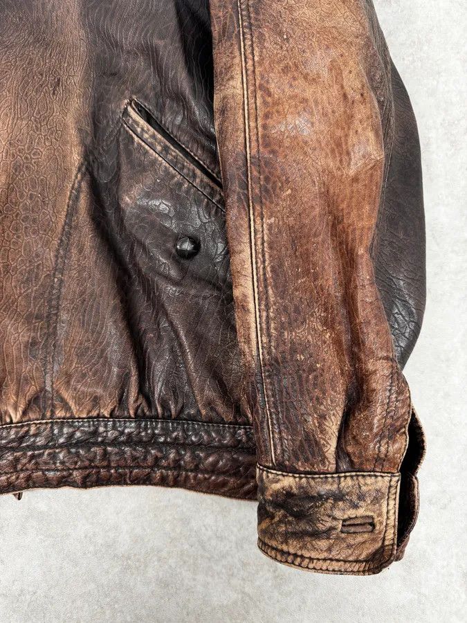 Vintage 2000s Archive Brown Naval Eroded Leather Jacket Size US L / EU 52-54 / 3 - 10 Thumbnail