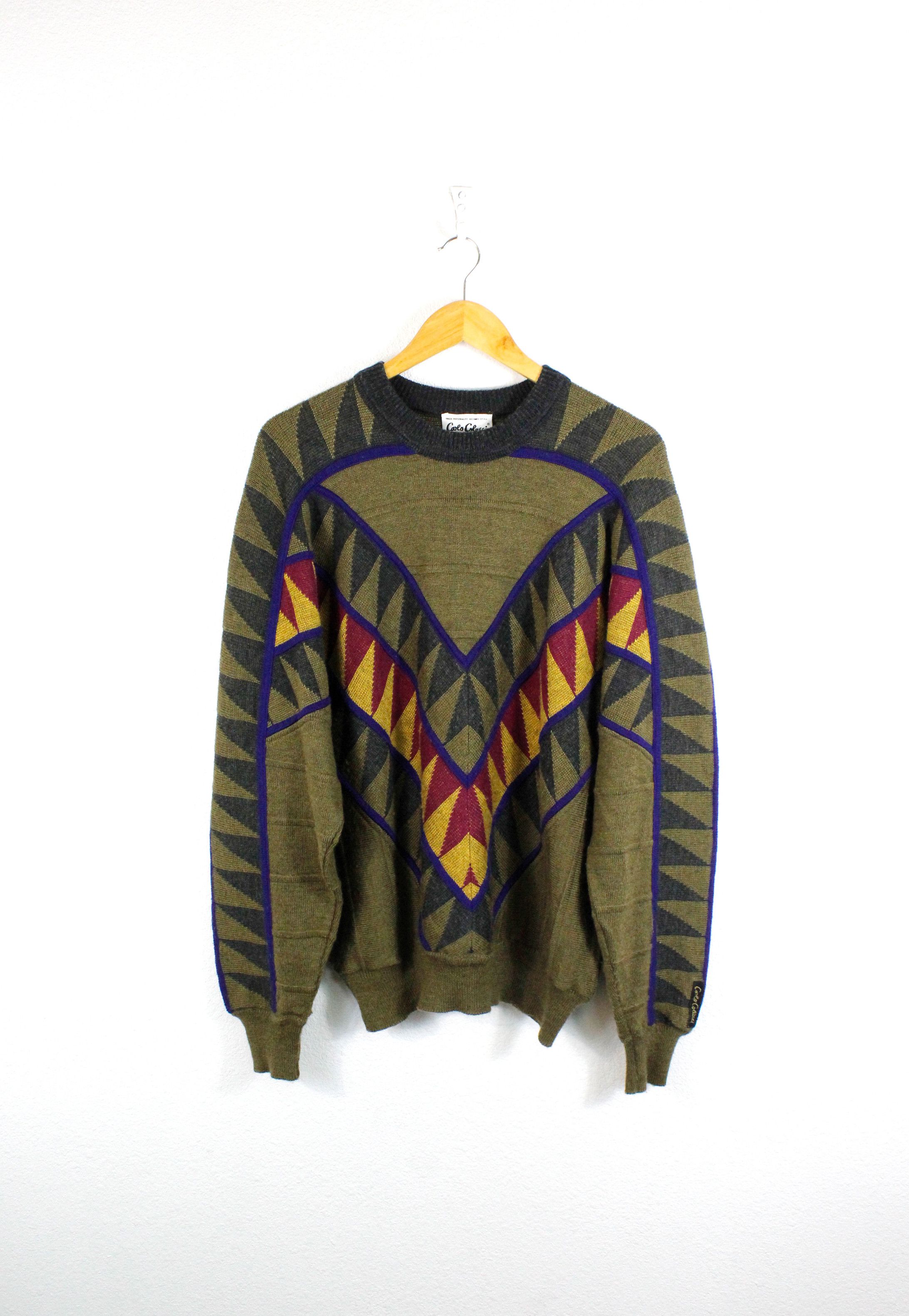 Carlo Colucci × Coogi × Vintage Vintage Carlo Colucci Geometric Pattern Wool Sweater 52 Size US L / EU 52-54 / 3 - 1 Thumbnail