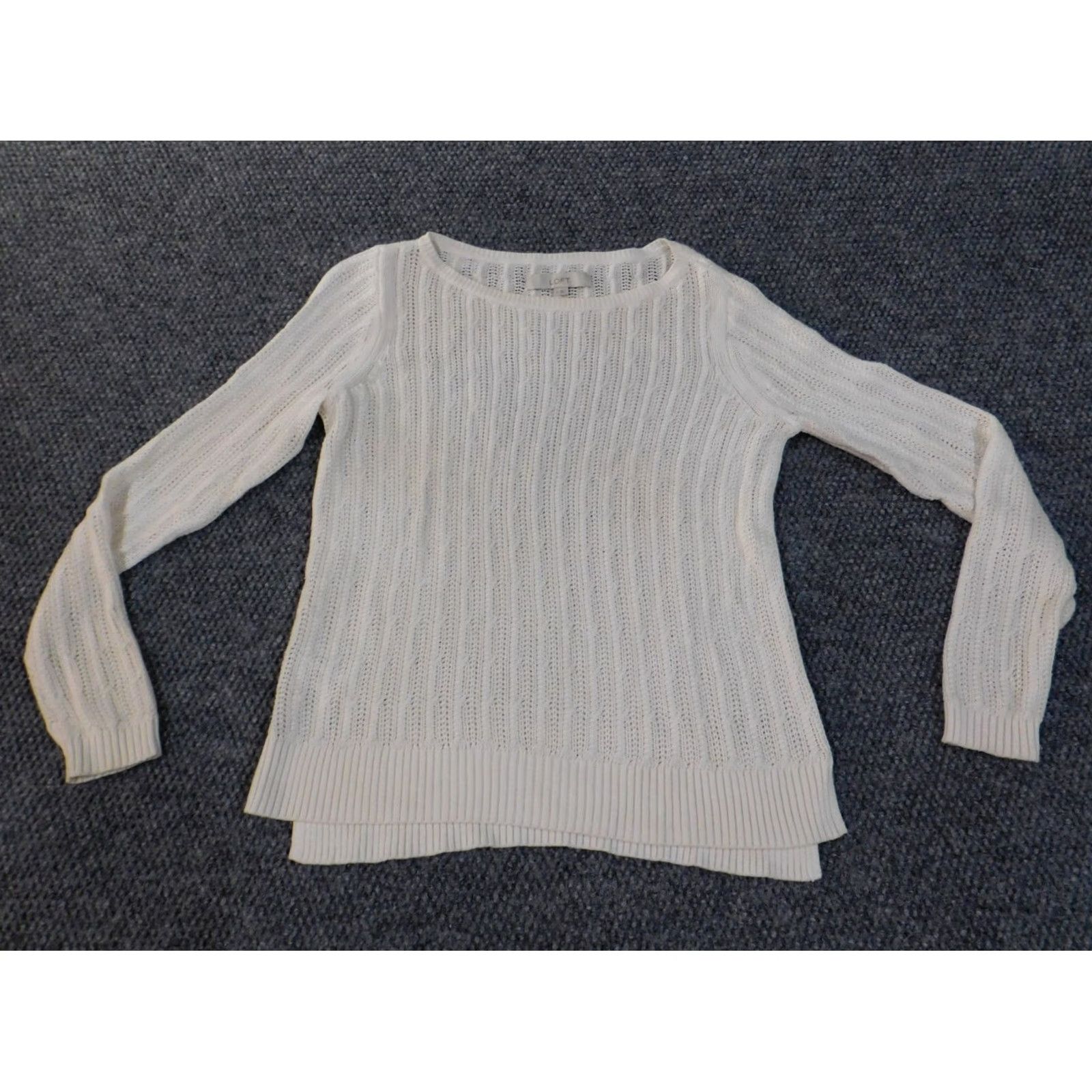 Loft LOFT Sweater Shirt Women Regular Size S White Knit Round Neck Pullover Cotton Rayon Silk Stretch Long Sleeve Casual Modern 90s Size S / US 4 / IT 40 - 4 Thumbnail