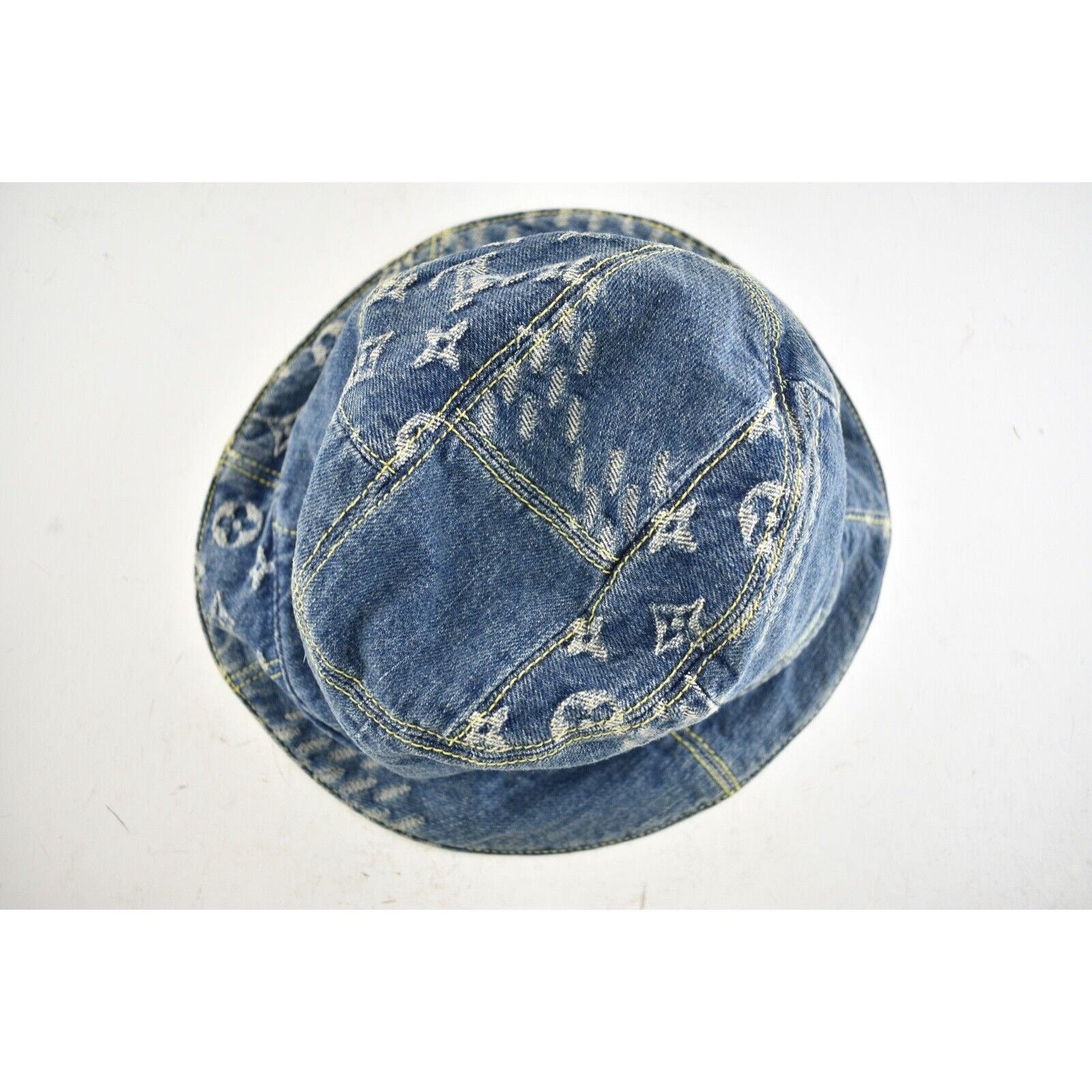 Louis Vuitton Louis Vuitton Nigo Wave Denim Logo Sun Bucket Hat M 58cm Size ONE SIZE - 7 Thumbnail