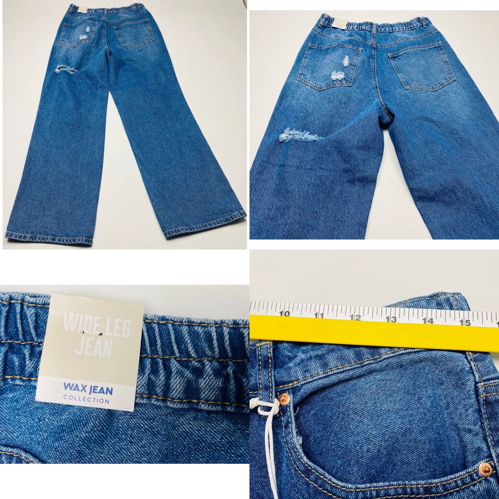 Vintage NEW Wax Jean Collection Jeans Mens XL Blue Denim Wide Leg Distressed Shredded Stretch Size 40" / US 18 - 8 Thumbnail