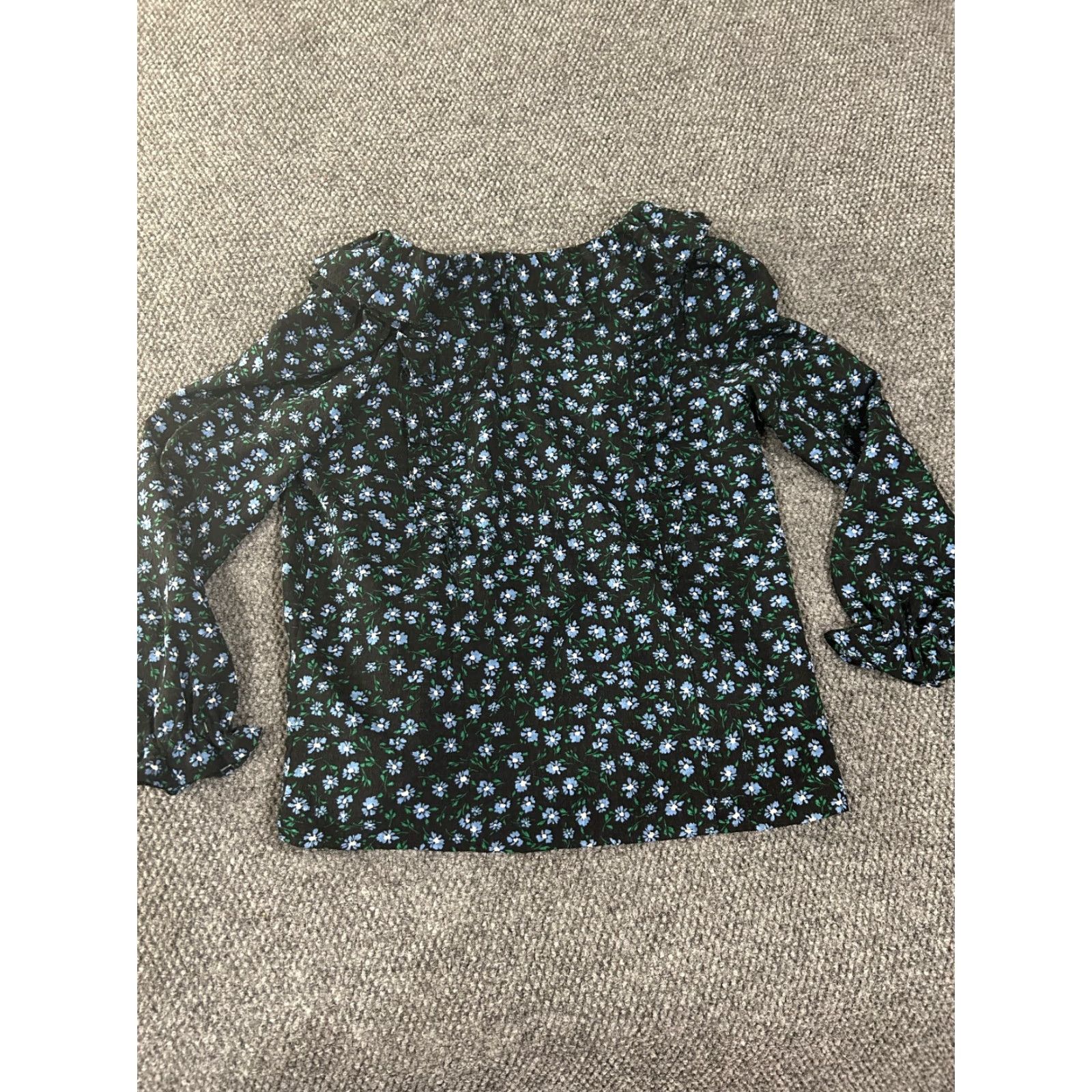 Loft LOFT Blouse Womens M Black Floral Long Sleeve V-Neck Ruffle Top Size M / US 6-8 / IT 42-44 - 6 Thumbnail