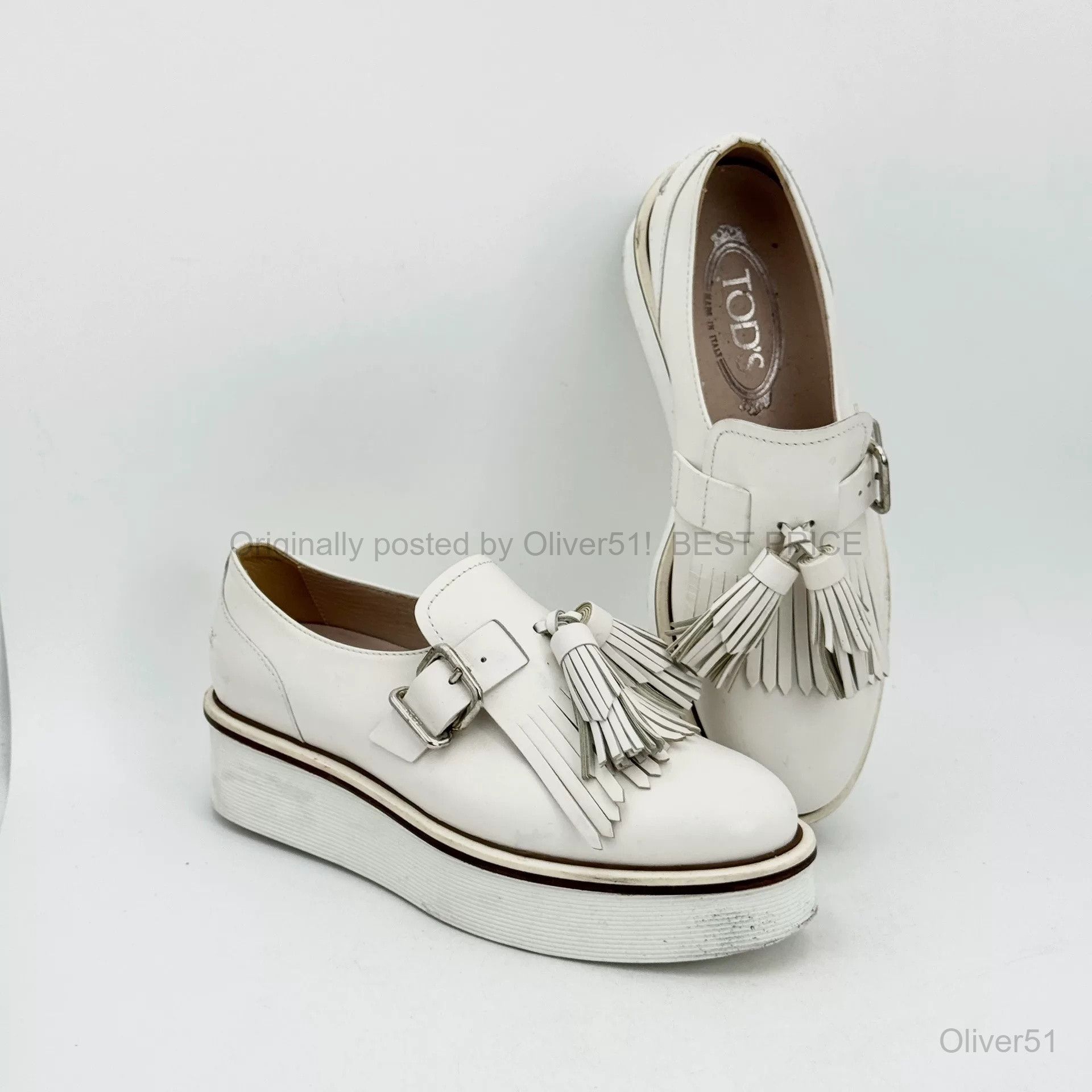 Tod's White Thick Sole Tassel Loafers Women Kkkk34/2610, Women's (Size 6.5)