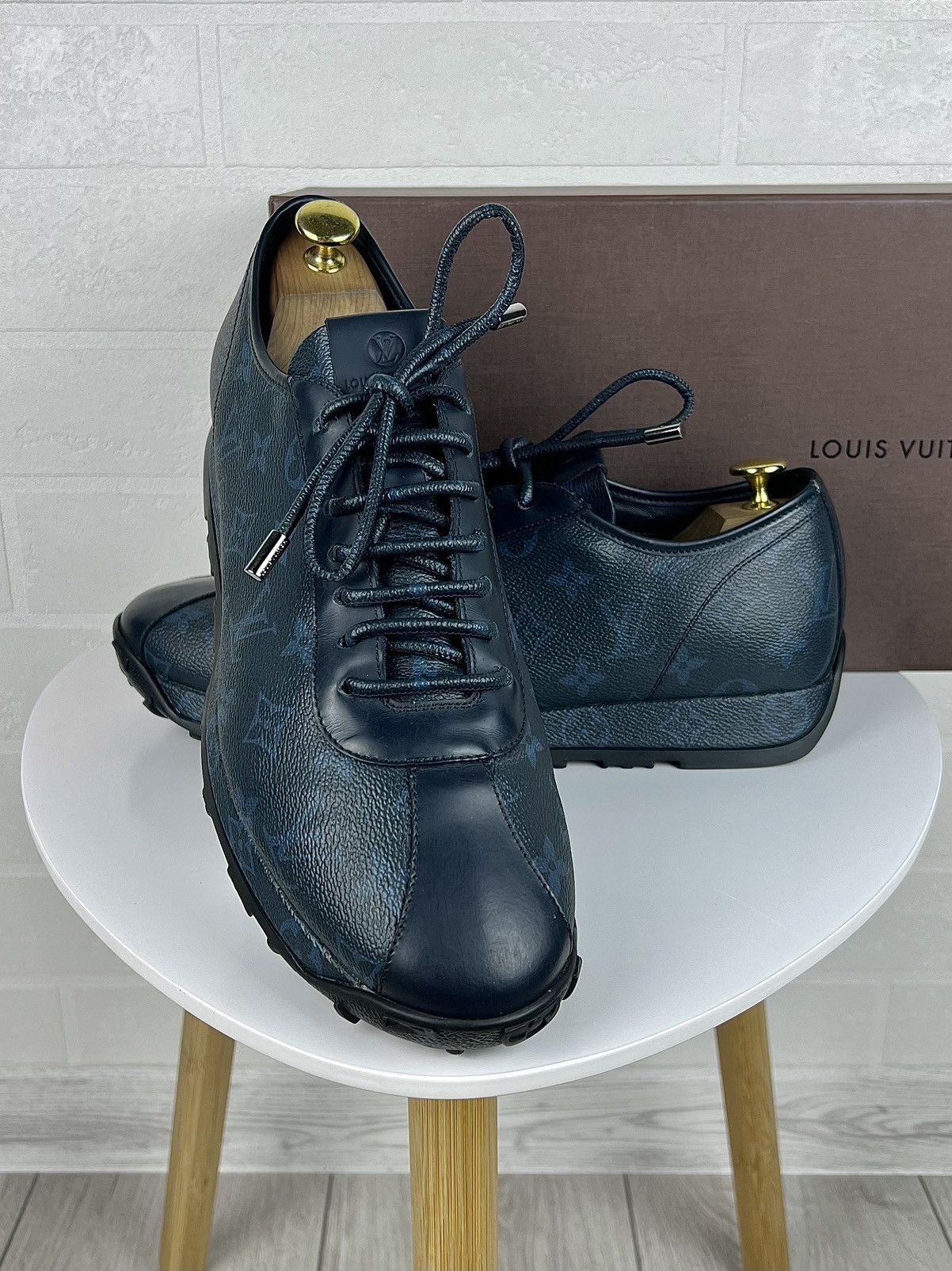 Louis Vuitton LOUIS VUITTON Sneakers Leather Trainers LV Monogram Logo Men Size US 10.5 / EU 43-44 - 1 Thumbnail