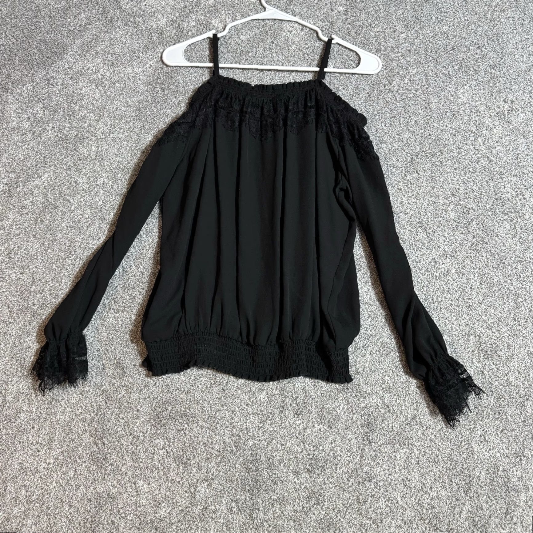 Vintage BCX Blouse Off Shoulder Top Womens XL Black Lace Ruffle Gothic Whimsigoth Coquette Romantic Polyester Casual Party/Cocktail Size XL / US 12-14 / IT 48-50 - 5 Thumbnail