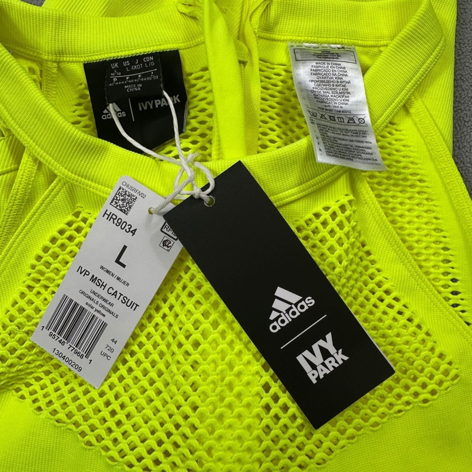 Ivy Park NWT Adidas x Ivy Park L Mesh Knit Catsuit Yellow Jumpsuit Size 34" / US 12 / IT 48 - 4 Thumbnail