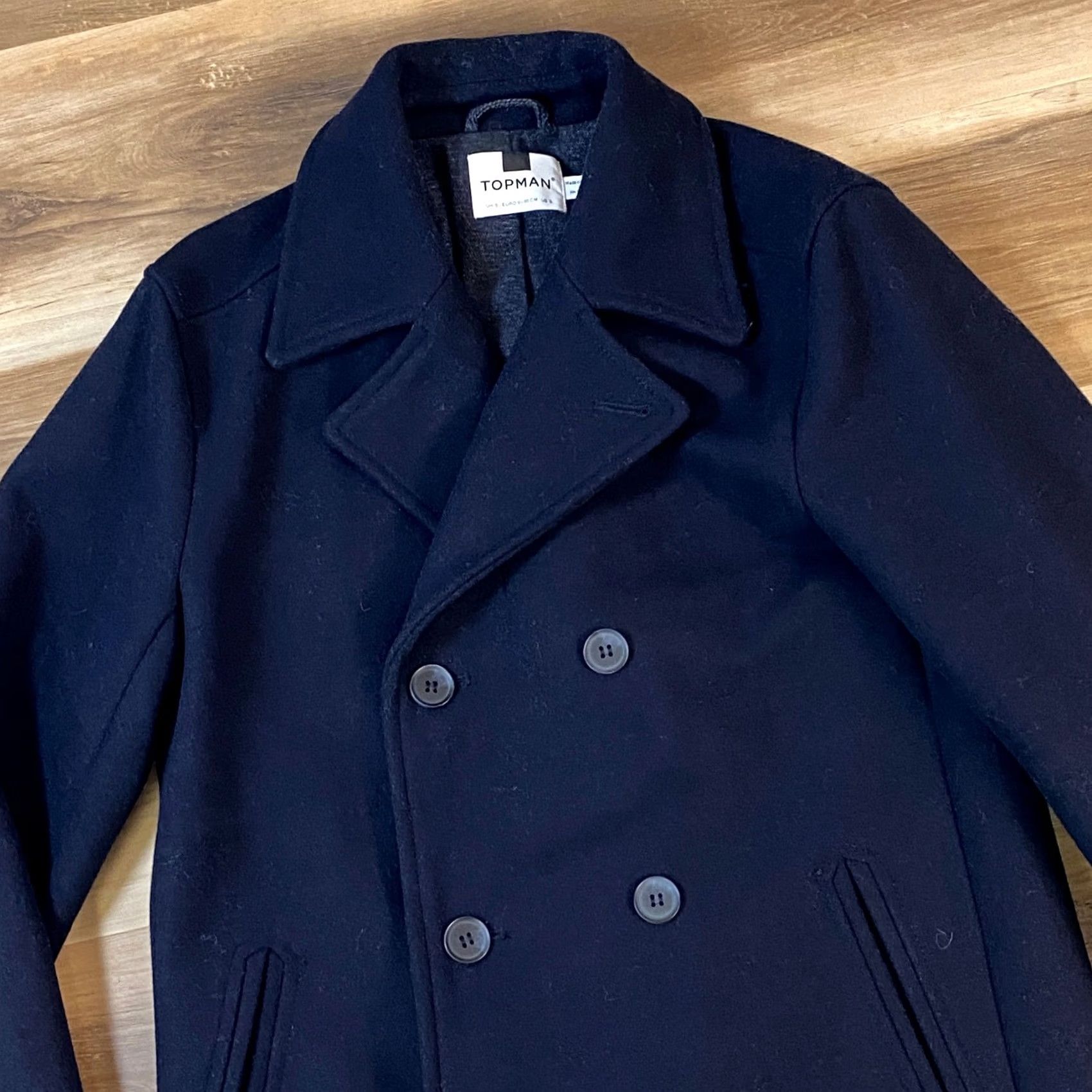 Topman Topman Peacoat Men Small Navy Blue Wool Blend Double Breasted Minimalist Coat Size US S / EU 44-46 / 1 - 2 Thumbnail