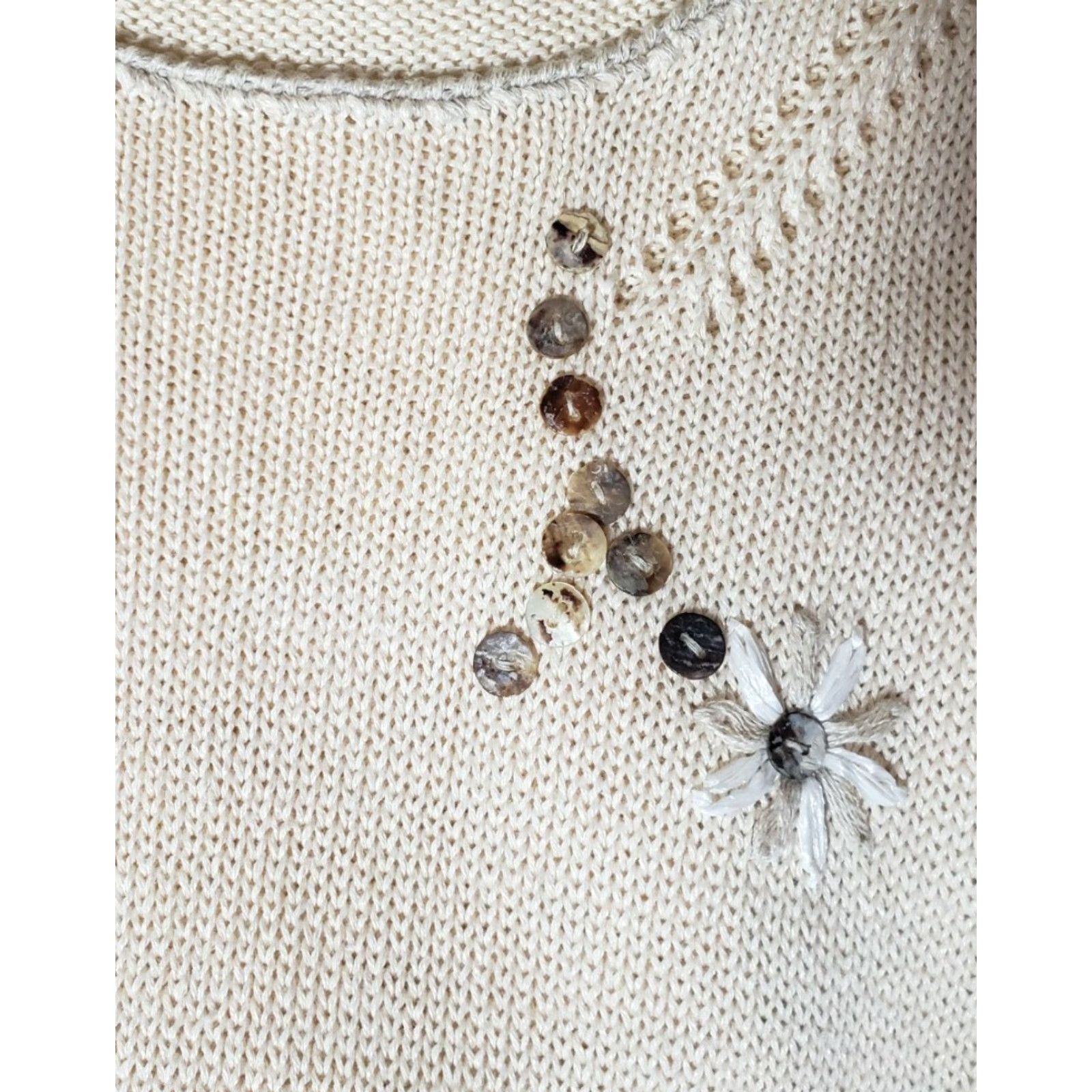 Vintage VINTAGE Marisa Christina VTG Womens |XSP| Petite Embellished Linen/Cotton Blend Tank Sweater Beaded Hem Bohemian 60% Linen/40% Cotton Womens Size XS / US 0-2 / IT 36-38 - 7 Thumbnail