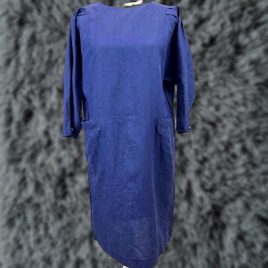 Vintage VINTAGE K. Saison Linen Midi Dress Blue Size M Pockets Lagenlook Womens Size M / US 6-8 / IT 42-44 - 1 Thumbnail