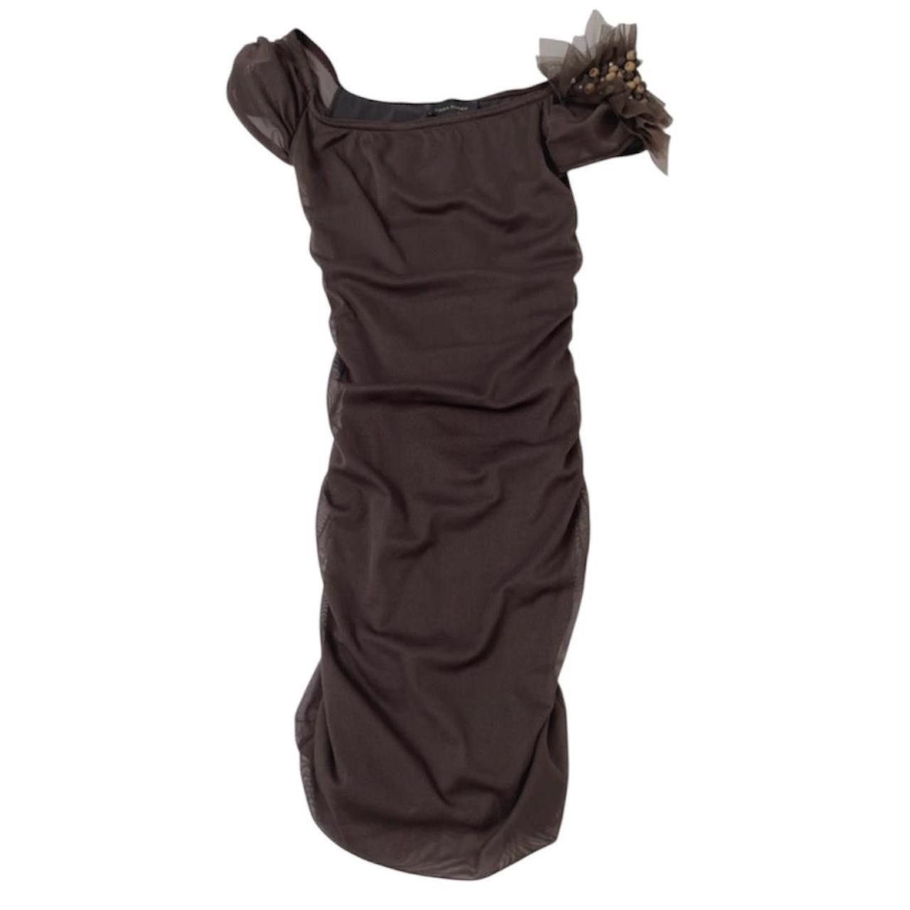 Designer Orna Farho Paris Brown Ruched Bodycon Dress Size M / US 6-8 / IT 42-44 - 1 Thumbnail